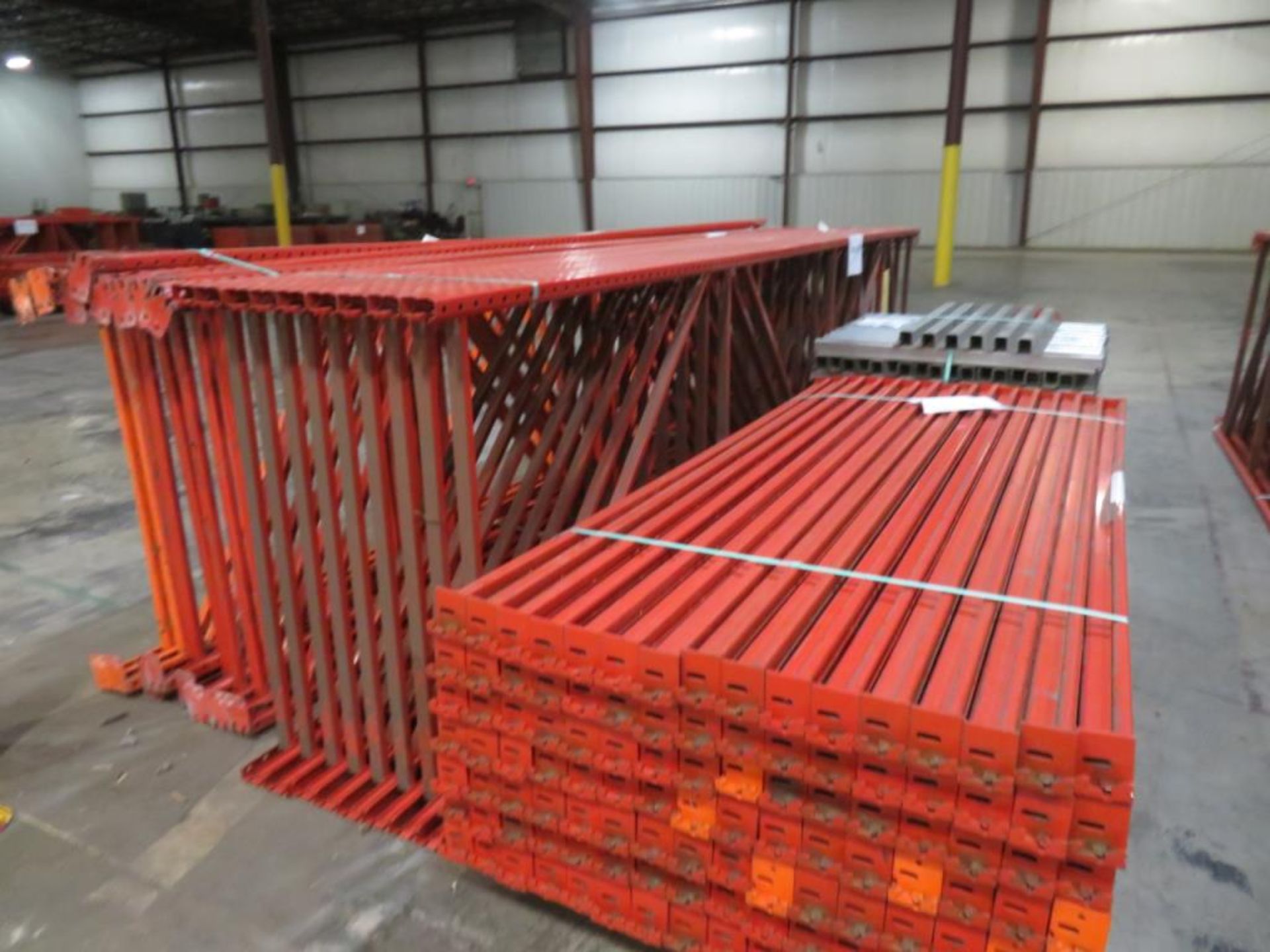 pallet racking 9 uprights 48" wide and 18' tall, 8 uprights 48" wide and 16' tall, 112 beams 2 1/ - Image 6 of 8