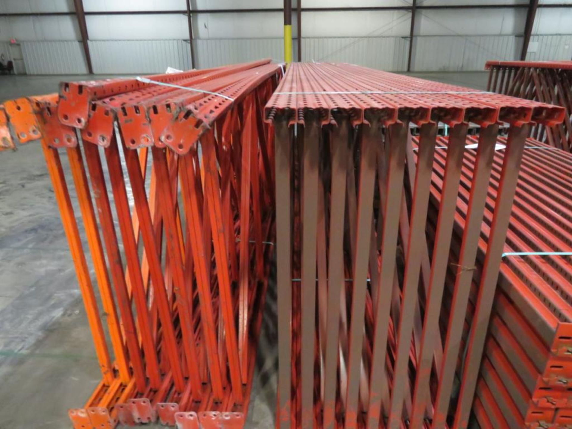 pallet racking 9 uprights 48" wide and 18' tall, 8 uprights 48" wide and 16' tall, 112 beams 2 1/ - Image 7 of 8