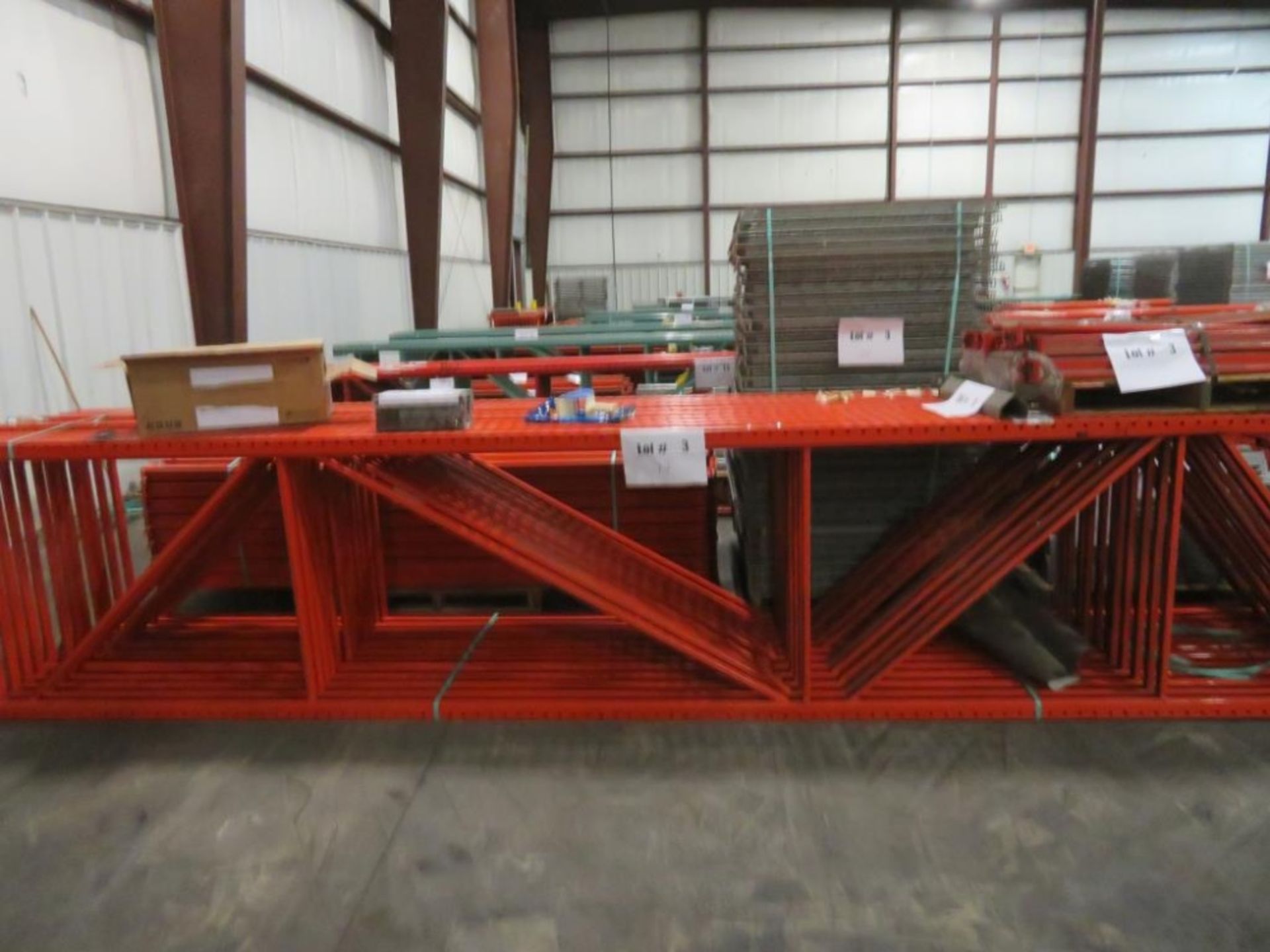 Interlake Pallet Racking 12 uprights 3"x 2 3/4", 42" wide and 18' tall, 66 beams 4 1/8"x 2 3/4" &