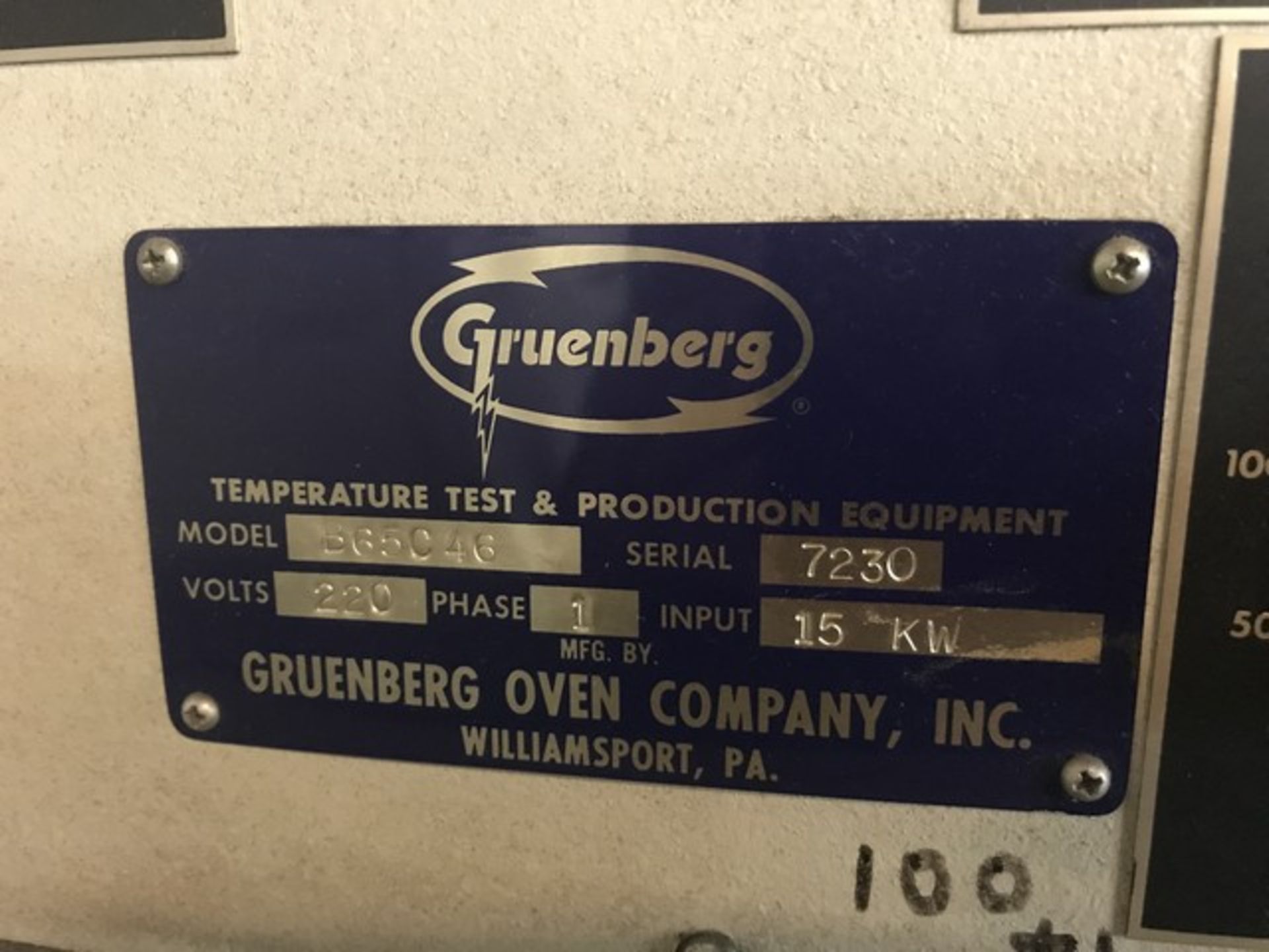 GRUENBERG B65C46 OVEN - 3 PHASE / 220V / SERIAL No. 7230 - Image 3 of 5