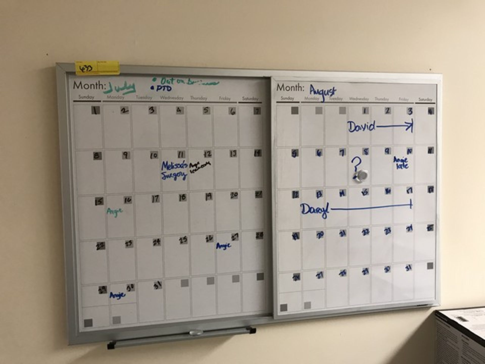 SLIDING WHITE BOARD CALENDAR