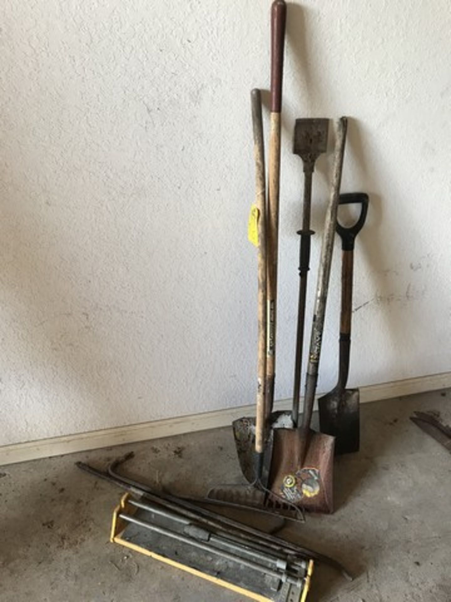 LOT ASSORTED PIECES - GARDEN TOOLS, TILE CUTTER, ETC.