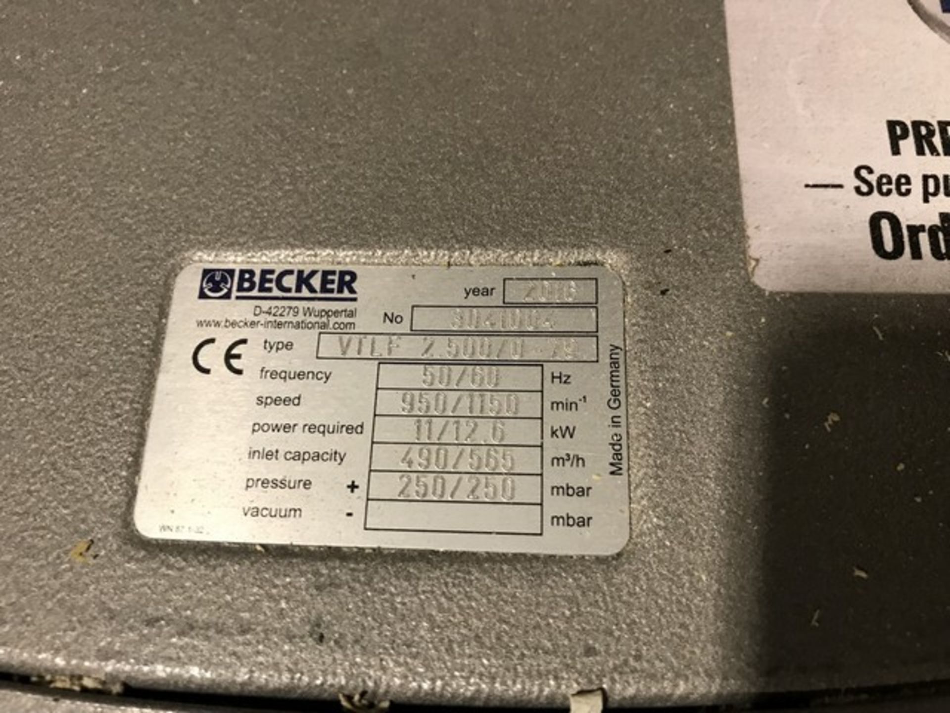 BECKER VTLF 2.500/0-79 VACUUM PUMP - MFG 2016 - Image 2 of 3