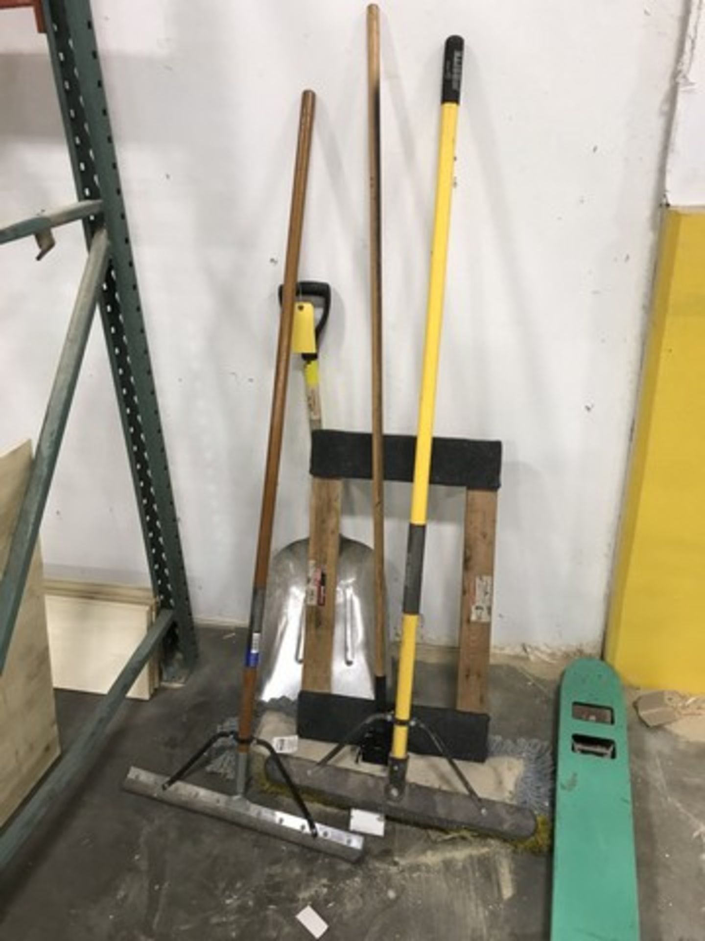 ASSORTED PIECES - SHOVEL / DOLLY / 2 BROOMS