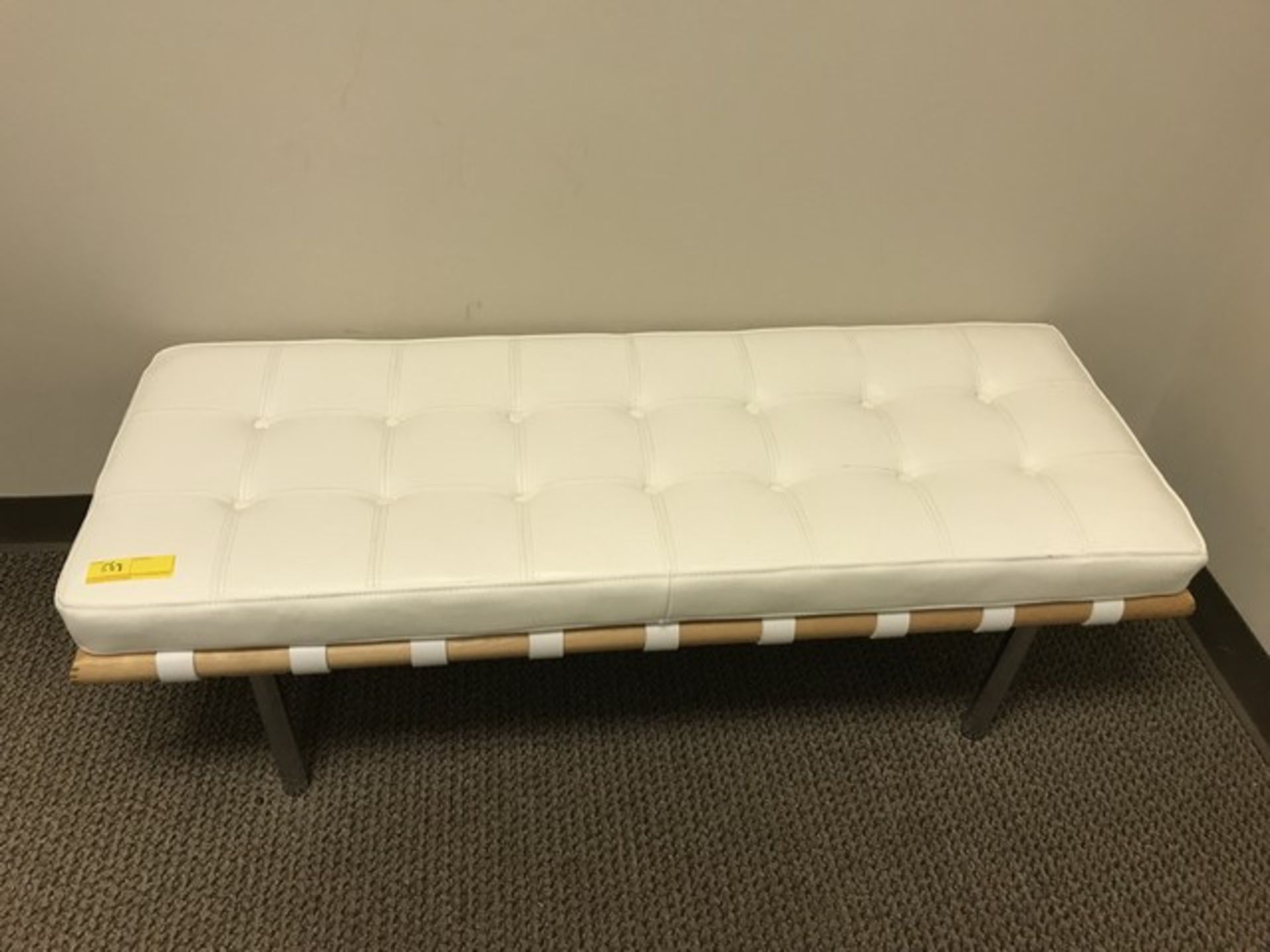 WHITE LEATHER PADDED BENCH