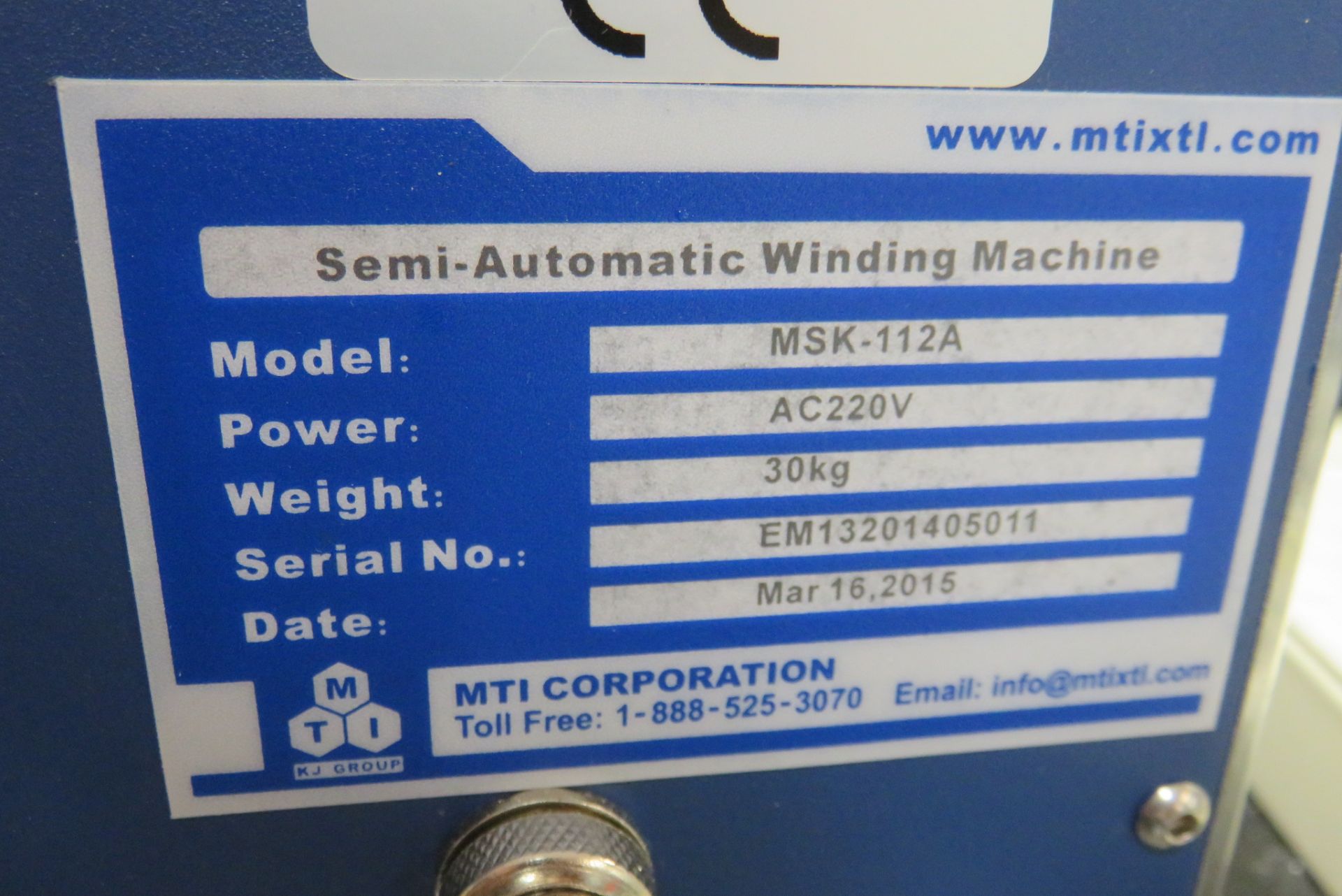 MTI KJ Group Winding Machine Includes Floor Pedal - Image 2 of 4