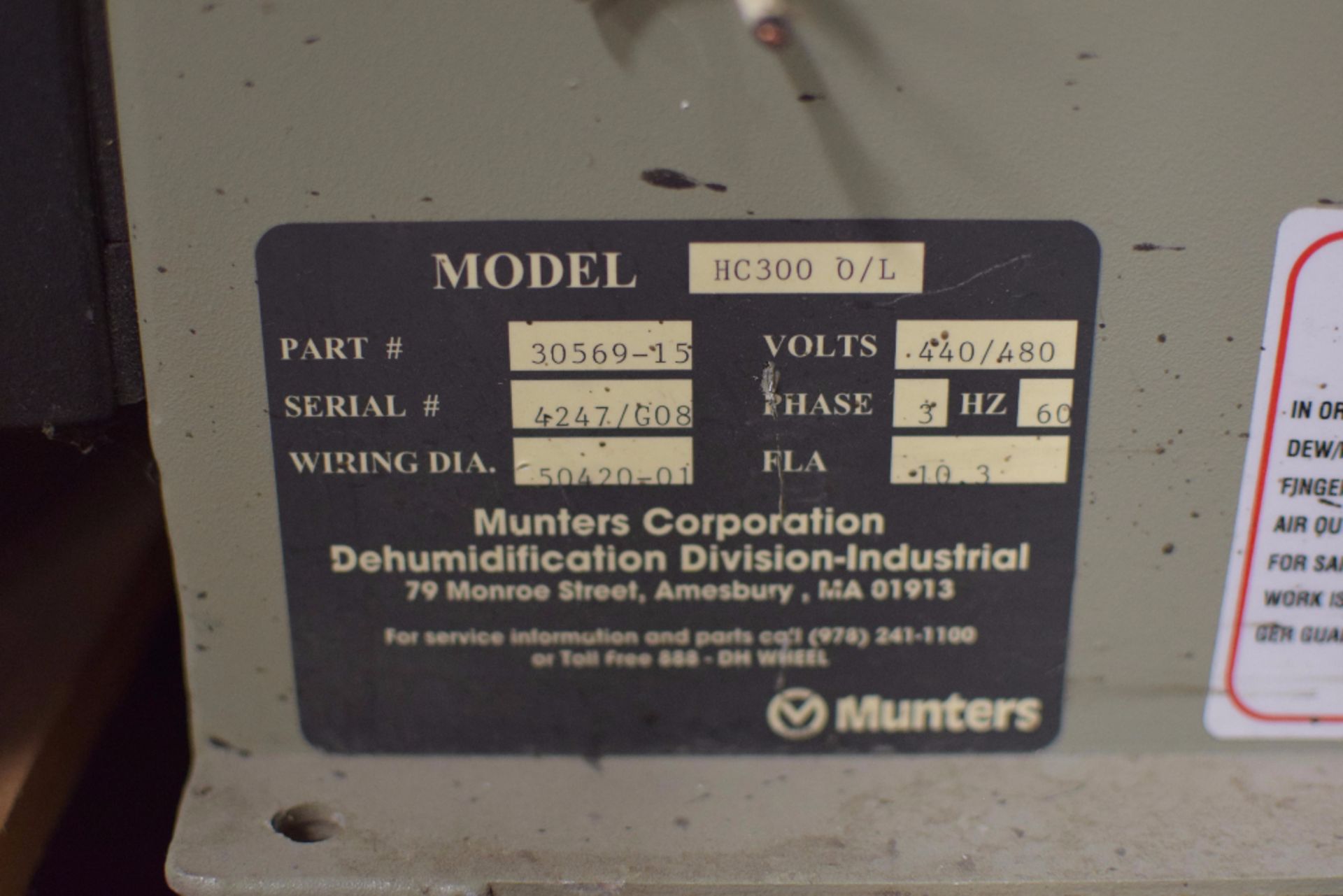 Munters HC-300 O/L Dehumidifier - Image 2 of 2