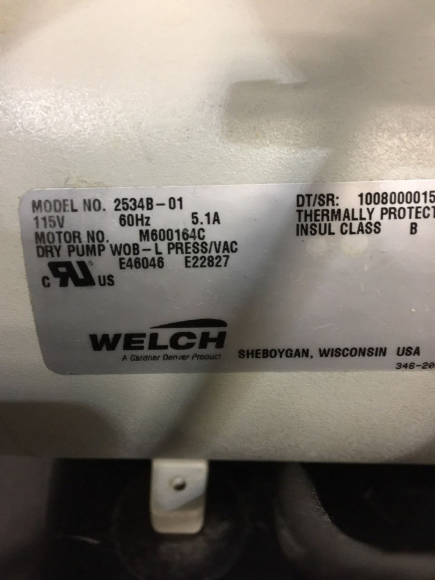 Welch 2534 WOB-L Piston Pump - Image 2 of 3