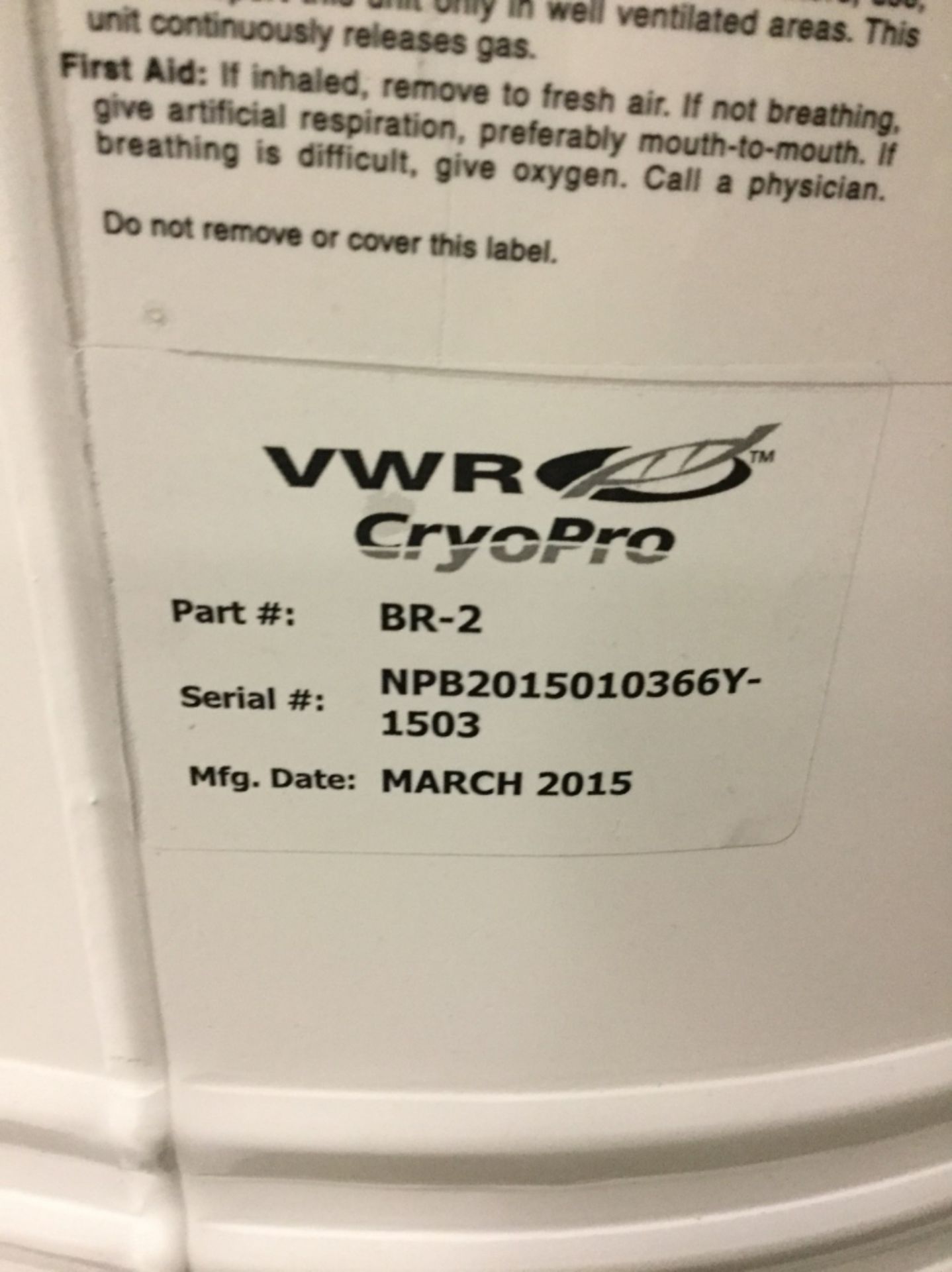 VWR CryoPro BR-2 Cryo Storage Dewar - Image 2 of 3