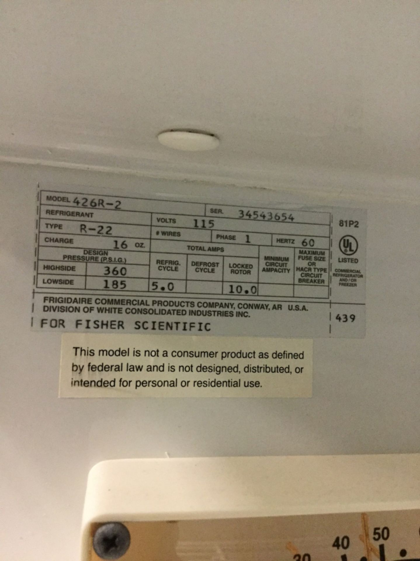 Fisher Scientific Isotemp 426R-2 Laboratory Refrigerator - Image 2 of 3