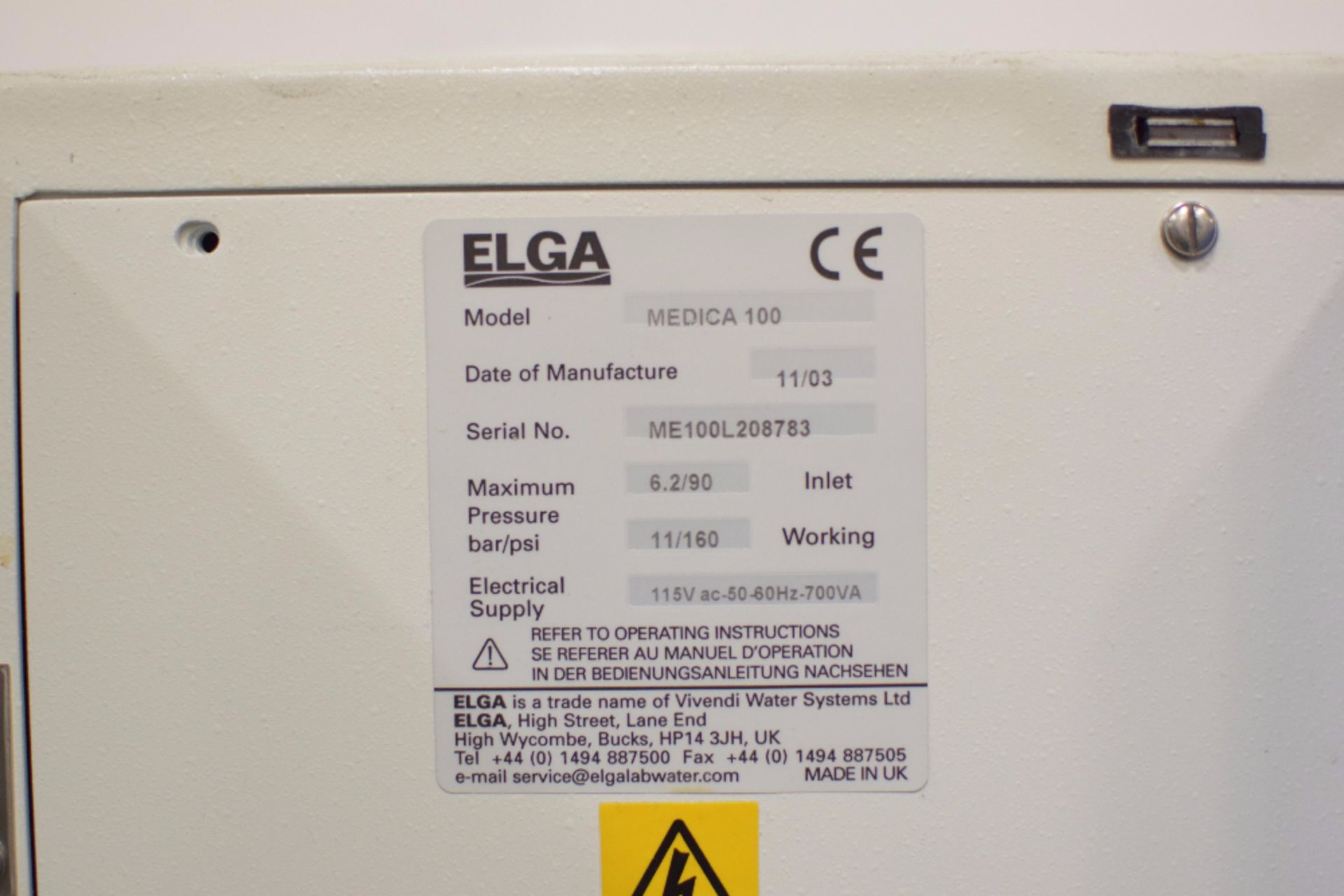 ELGA Medica 100 Water Purification System - Image 4 of 6