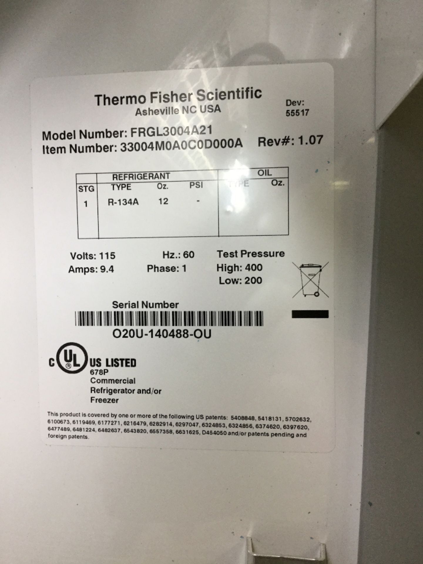Thermo Fisher Scientific Forma FRGL3004A21 Lab Refrigerator - Image 3 of 3