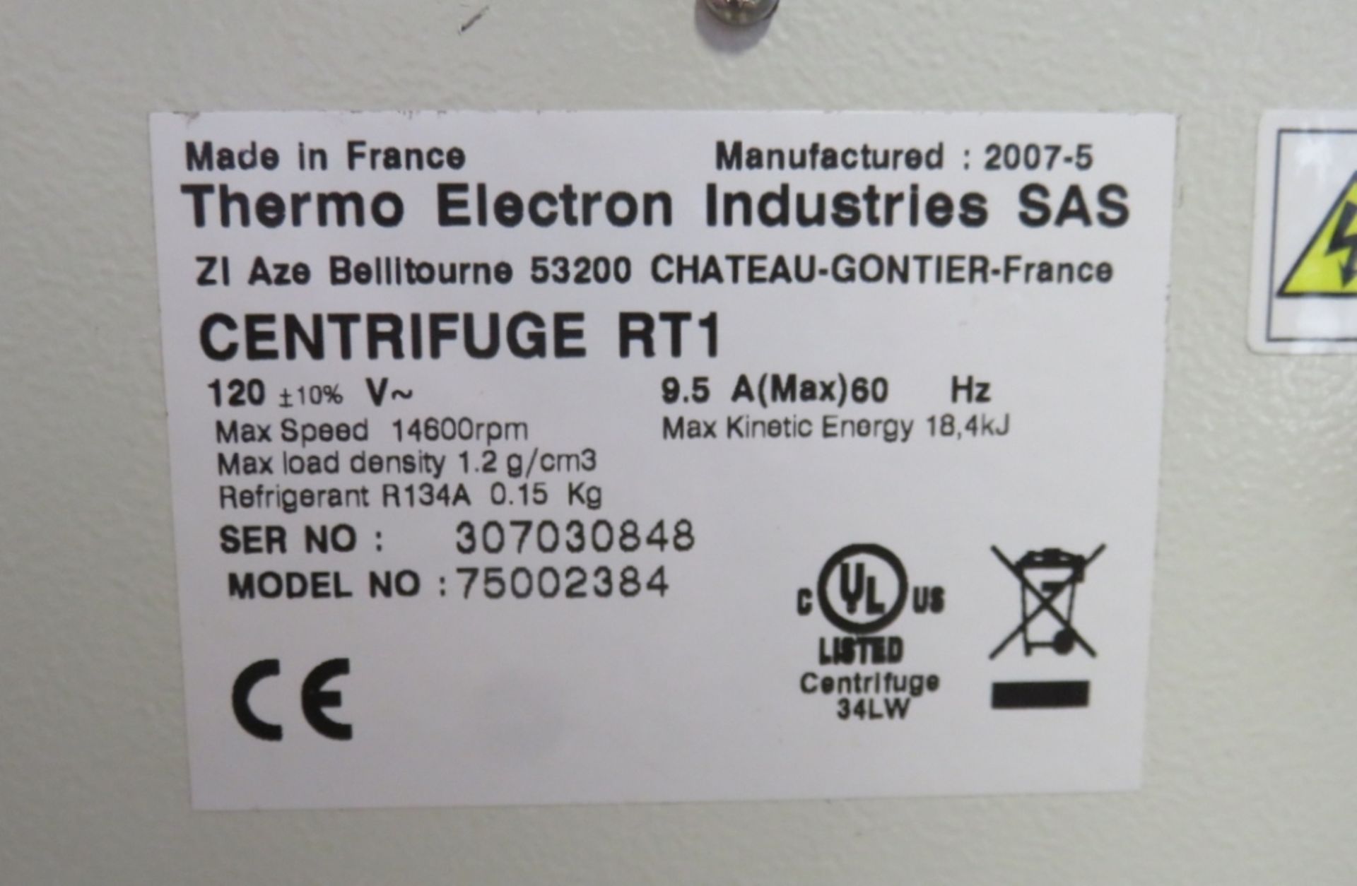 Sorvall RT1 Refrigerated Centrifuge - Image 5 of 5