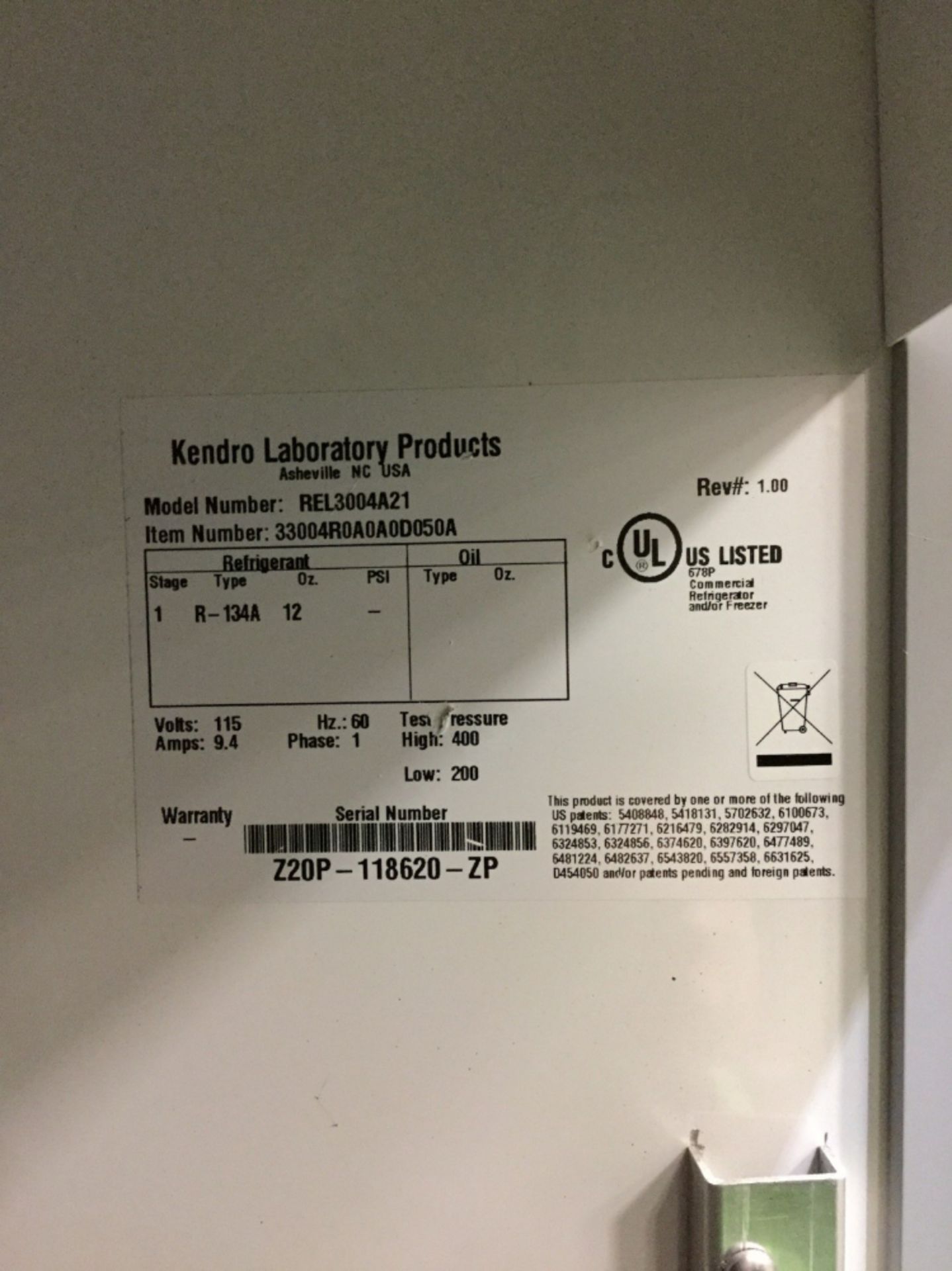 Kendro Labs Revco REL3004A20 Laboratory Refrigerator - Image 2 of 3