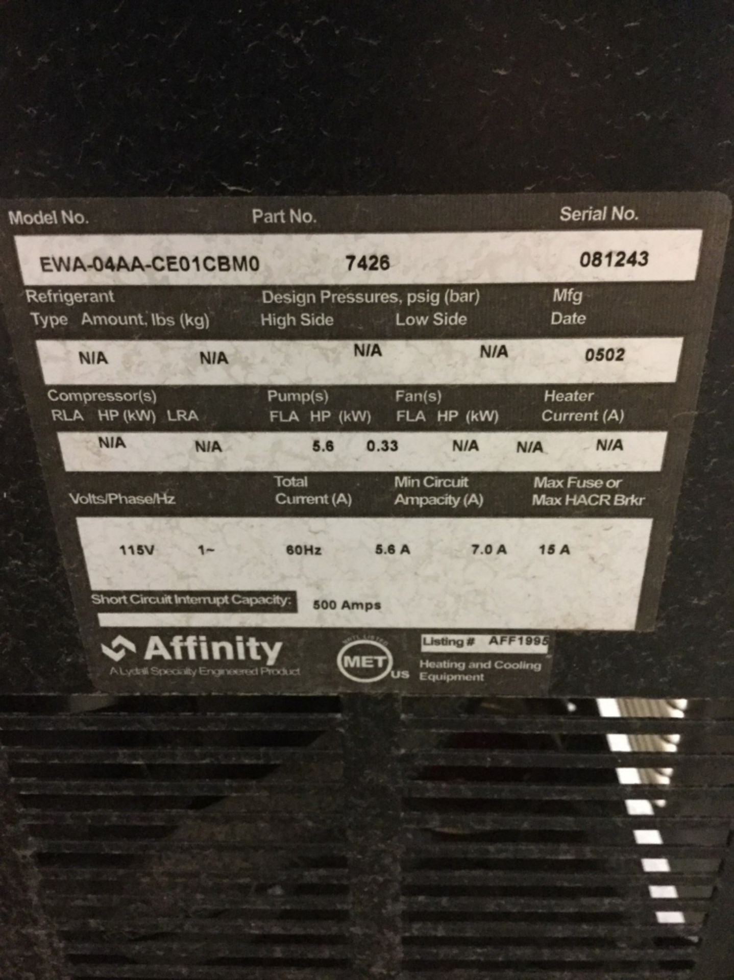 Affinity EWA-04AA-CE01CBM0 Cooling System - Image 2 of 2