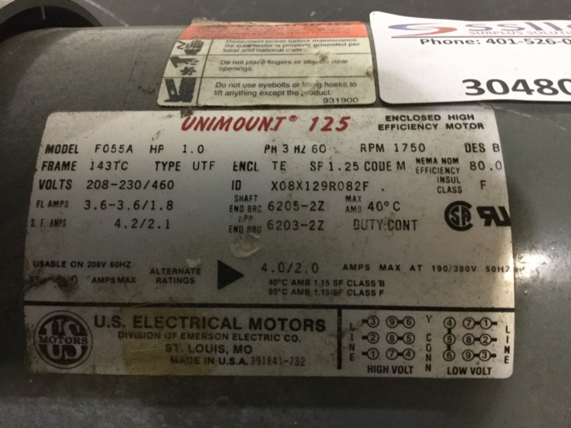 U.S. Electrical Motors UniMount 125 Motor - Image 2 of 2