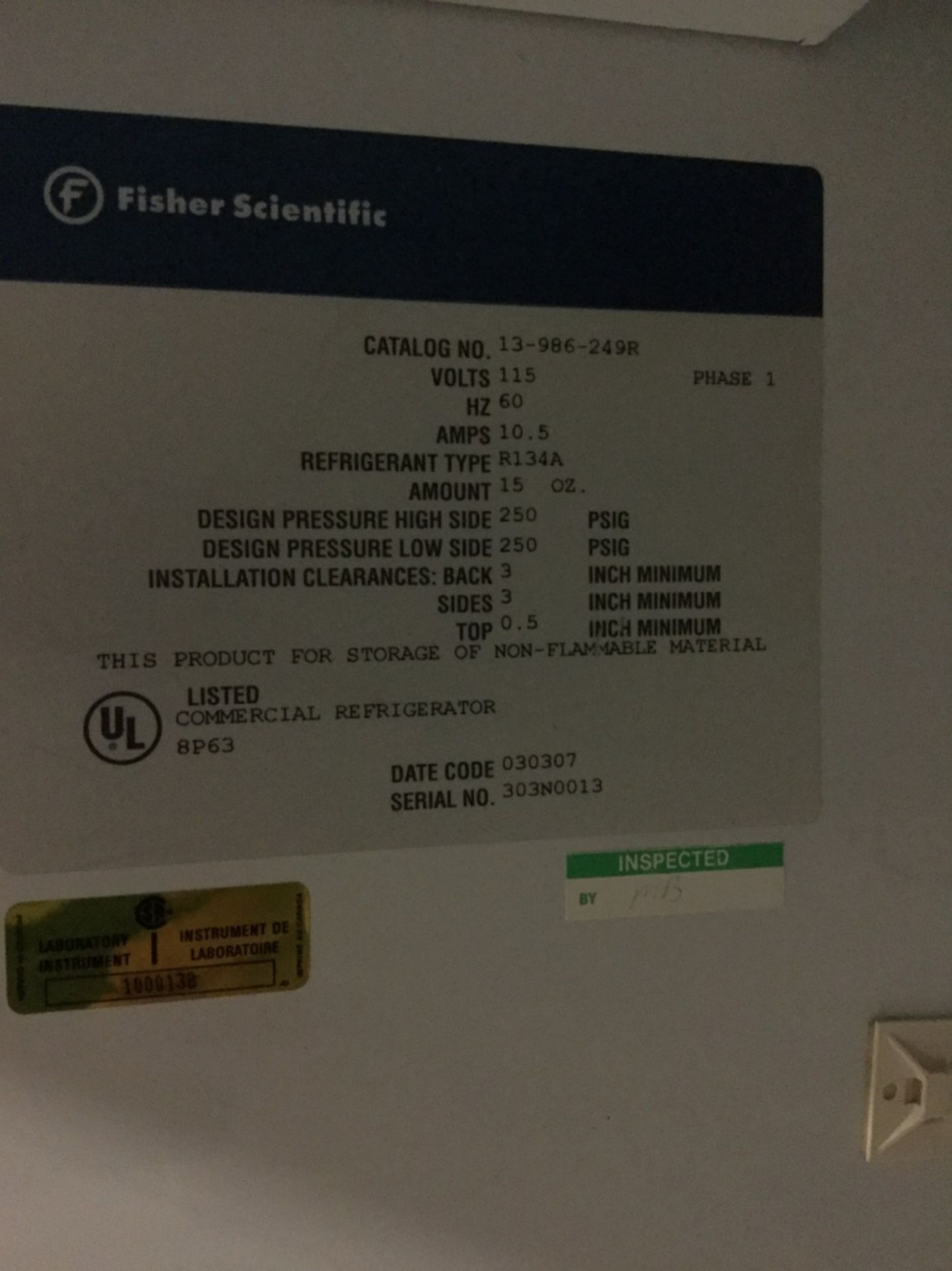 Fisher Scientific Isotemp Laboratory Refrigerator - Image 2 of 3