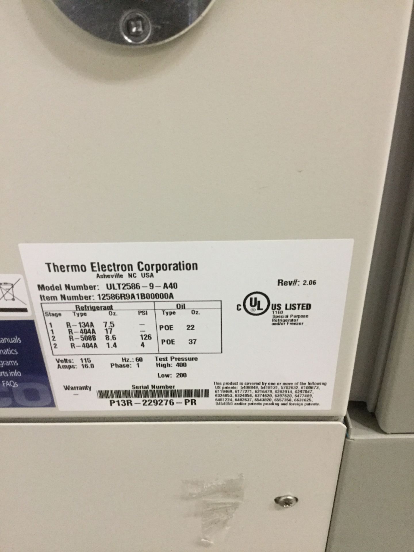 Thermo Electron Revco -86C Freezer - Image 2 of 3