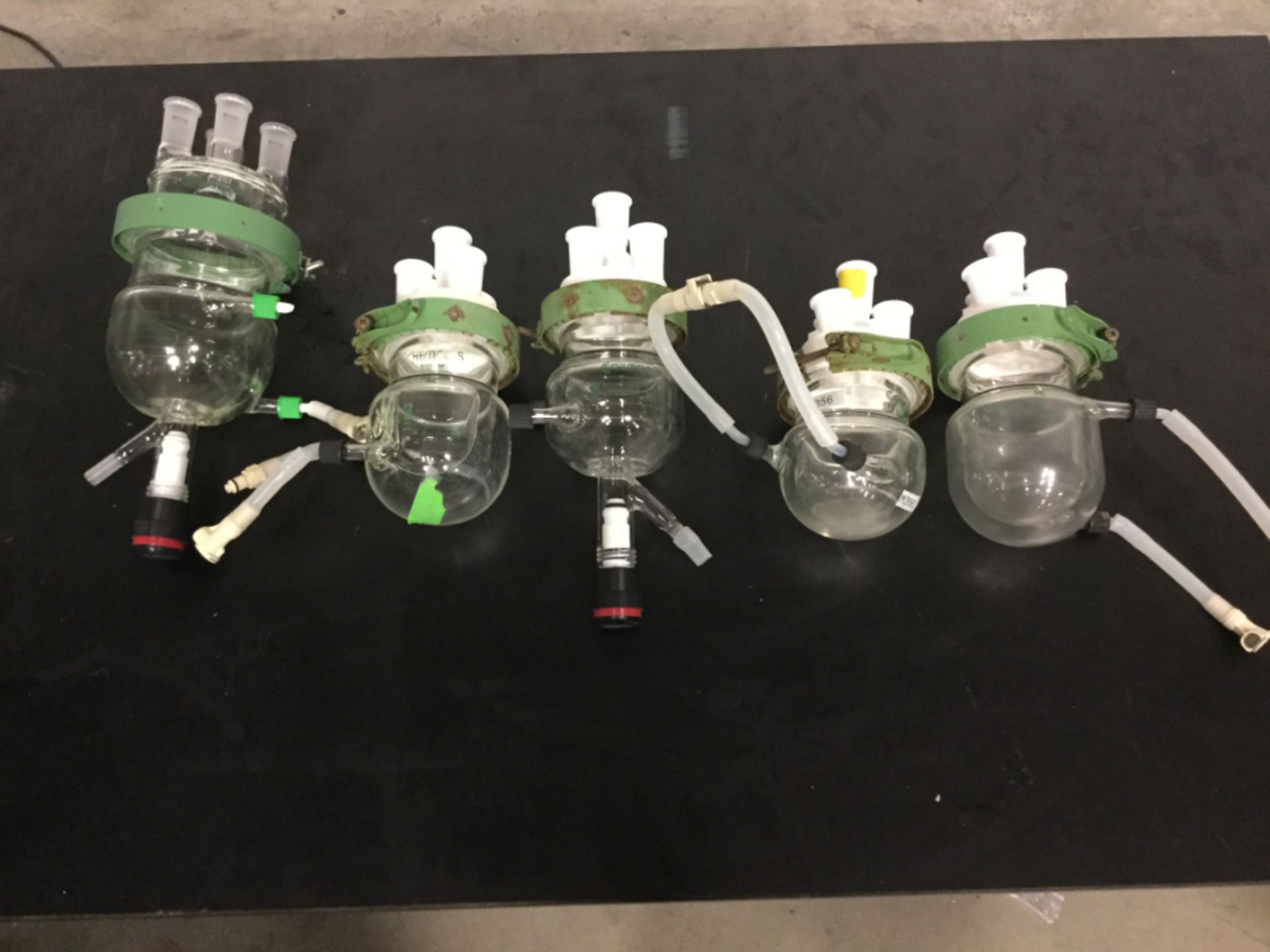 Lot of (5) Chemglass Jacketed Glass Reactors