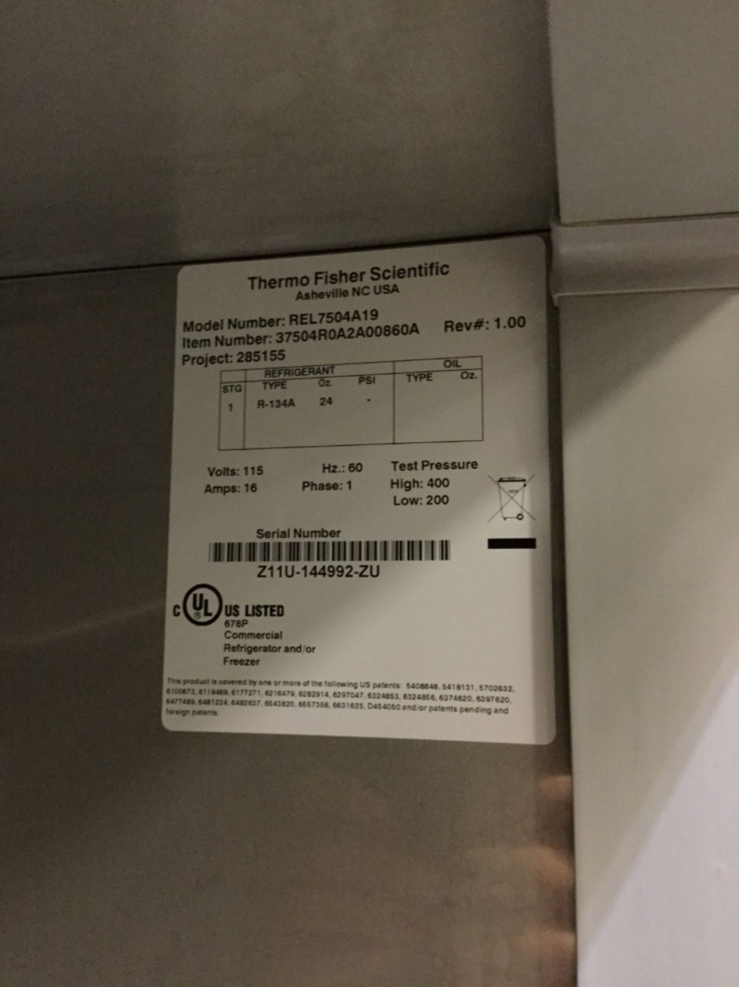 Thermo Scientific Revco 3 Door Laboratory Refrigerator - Image 2 of 3