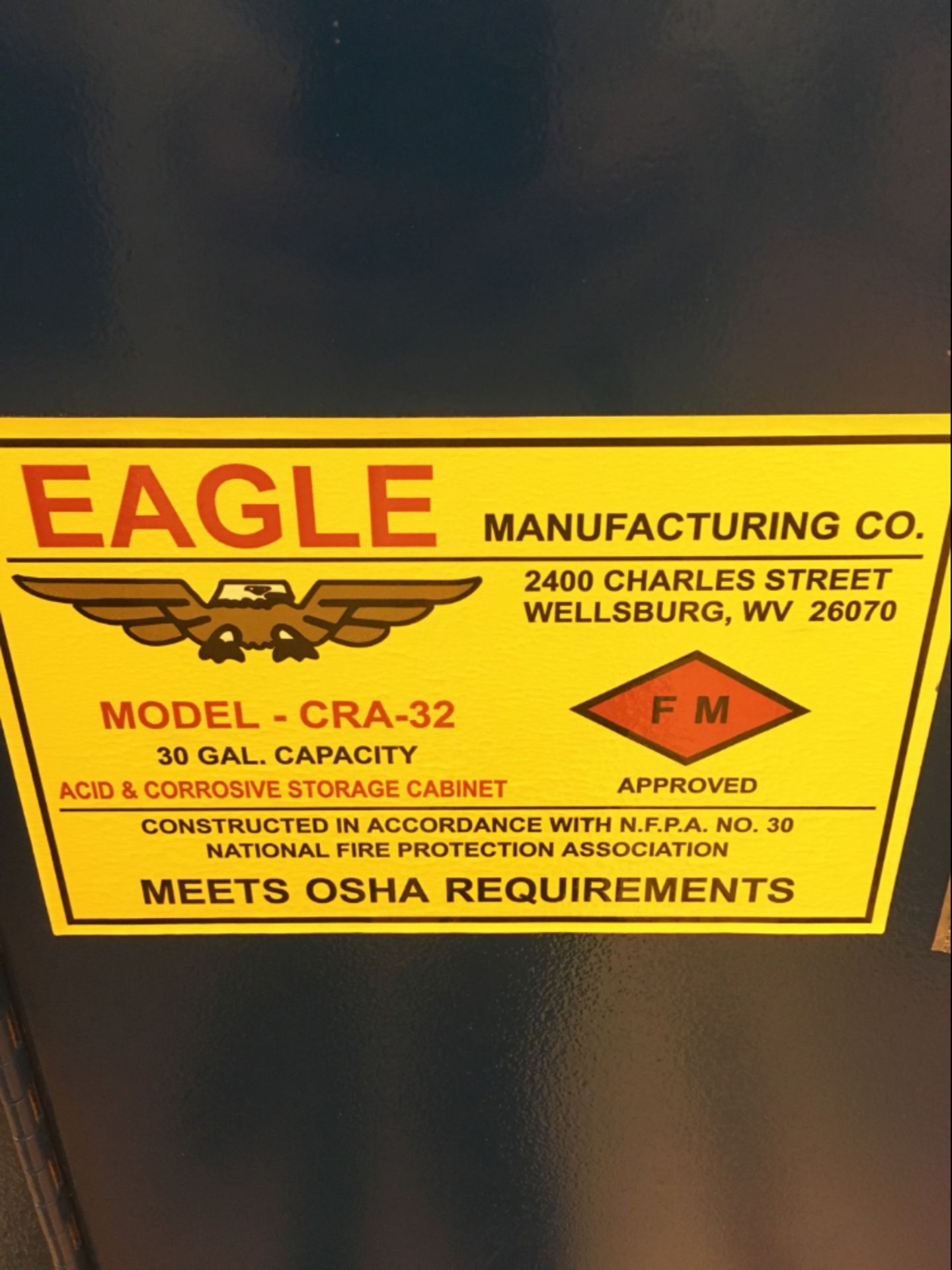 Eagle CRA-32 30 Gallon Corrosive Material Storage Cabinet - Image 2 of 2