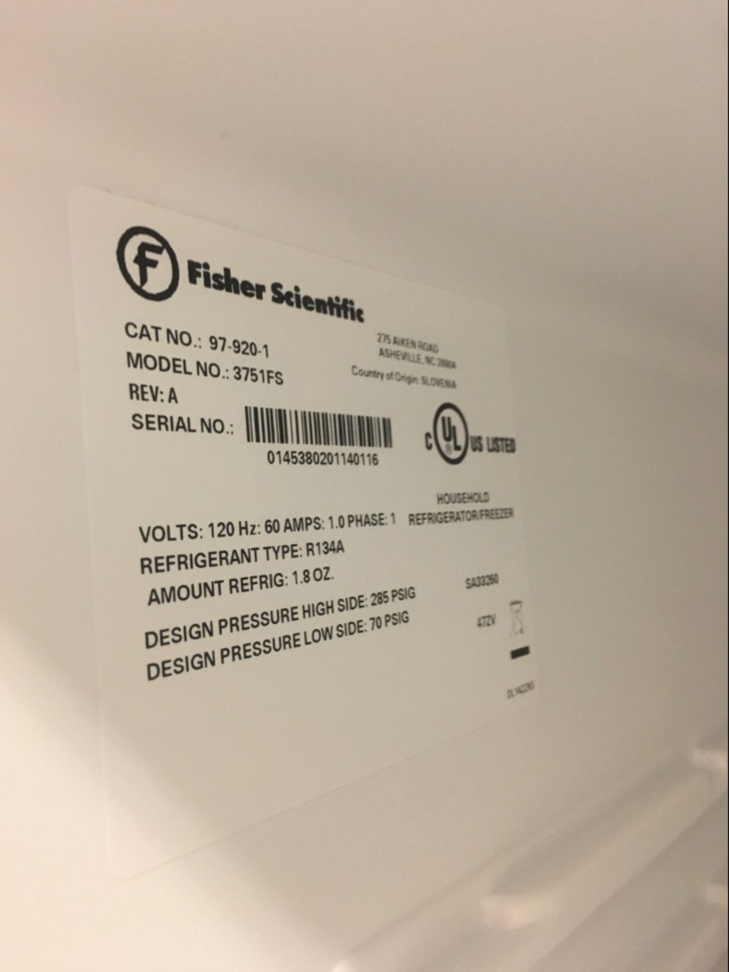 Fisher Scientific 3751FS Undercounter Refrigerator - Image 2 of 3