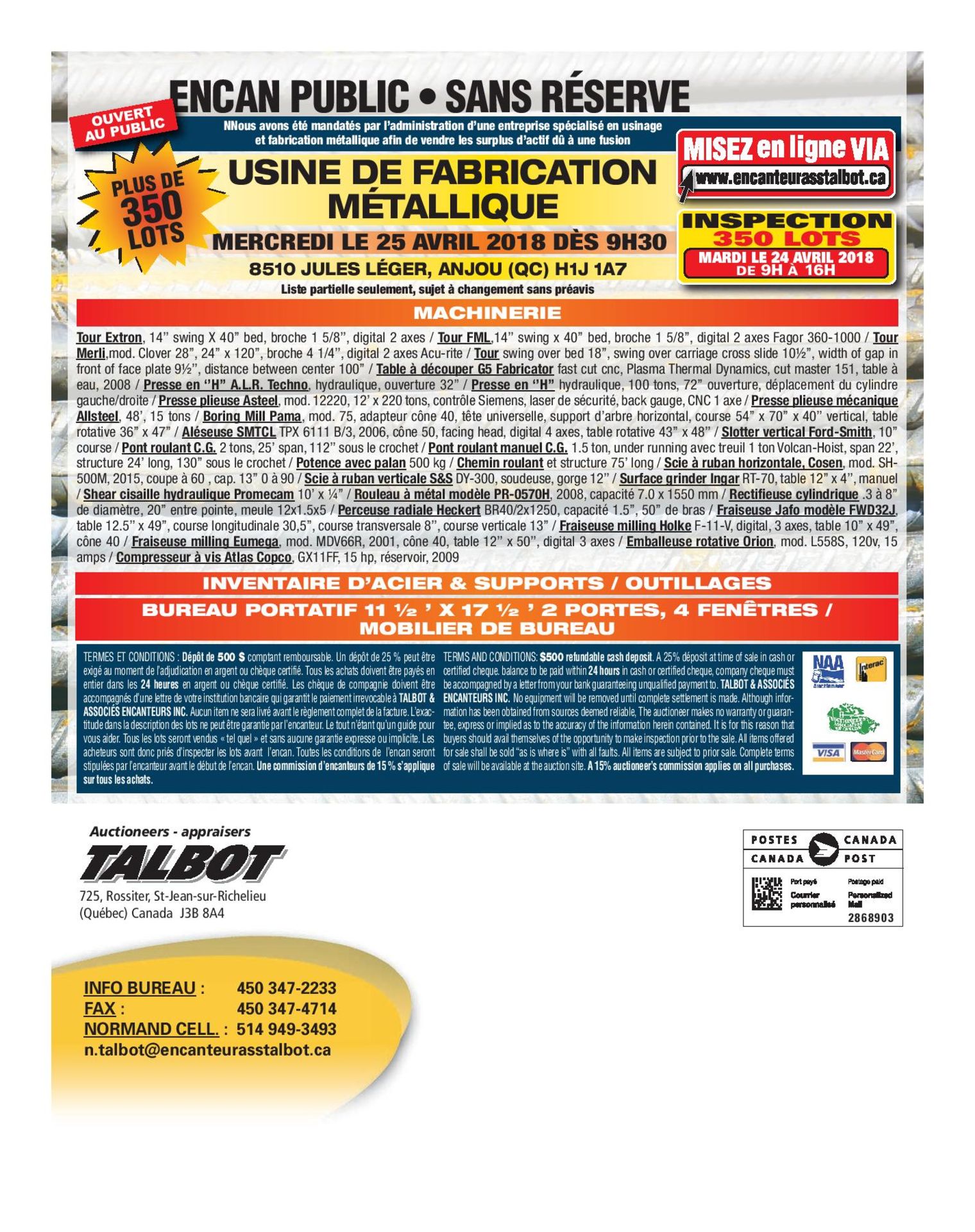 Full Catalog Coming Soon! USINAGE & FABRICATION MÉTALLIQUE - Surplus metal fabrication & machining - Image 4 of 4