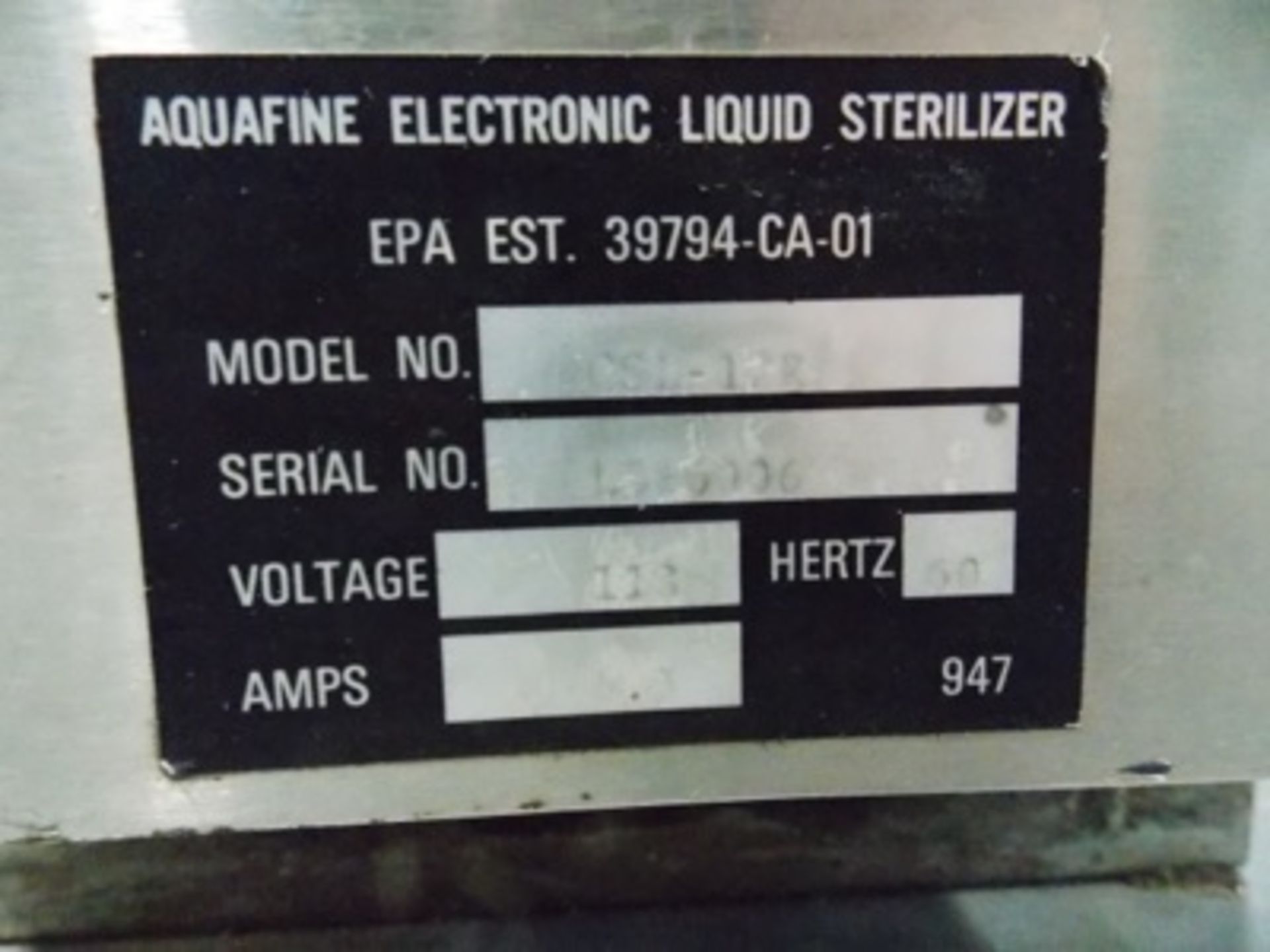 Aquafine mod. CSL-12R, UV Sterilizer, 1306PM - Image 4 of 4