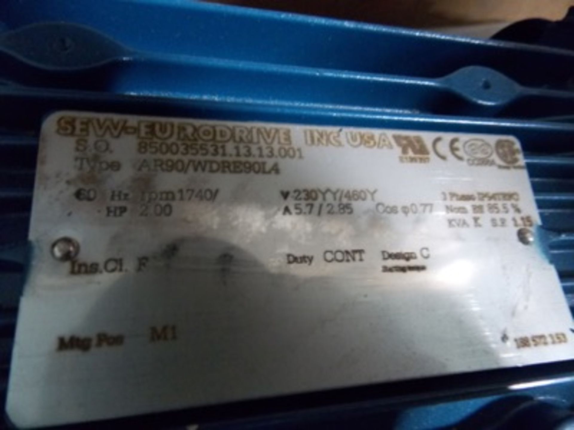Sew Eurodrive Type AR90/WDRE9024, 2hp 230/460 Volts, (Unused) - Image 2 of 2