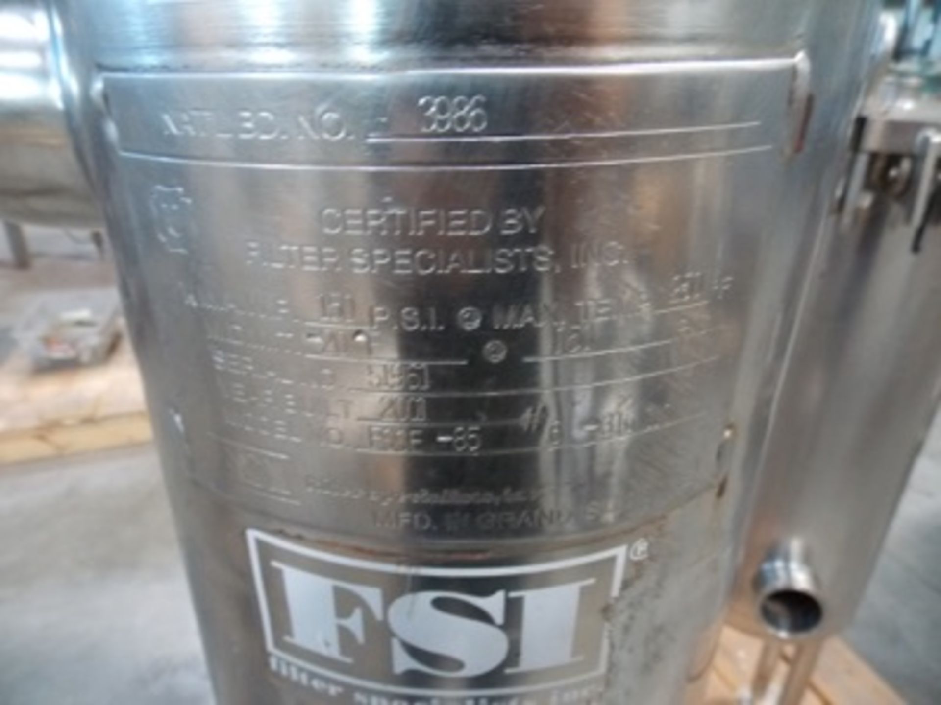 (2001) FSI Nat'l #3986, S.S. Filter, 150 PSI, Max Temp. 250° - Image 3 of 3