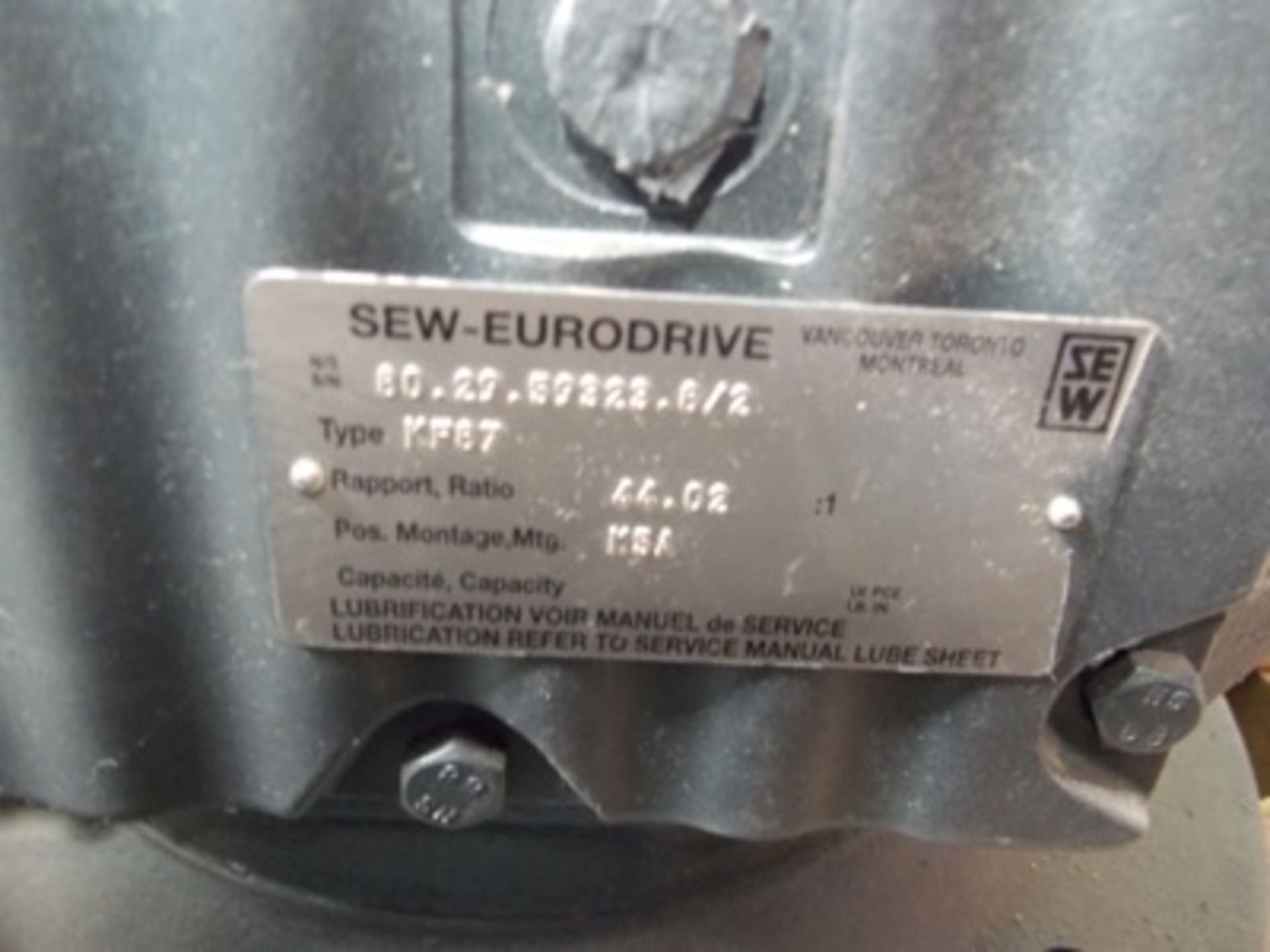 Sew Eurodrive Type KF87DV112M4 Gear Drive, 230/460V, 60Hz, TRMN 1730 (Unused) - Image 2 of 2
