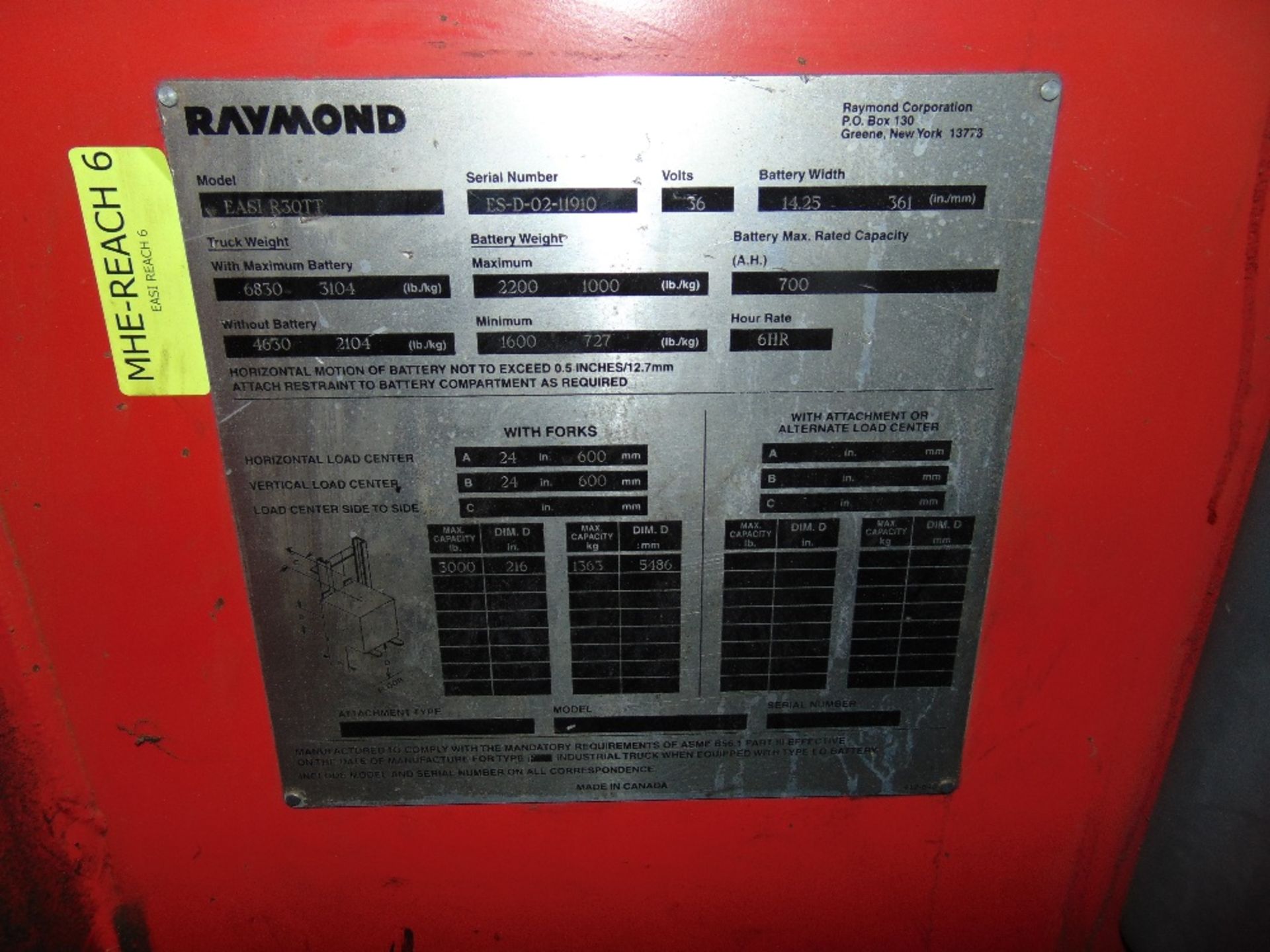 Raymond mod. East B30TT, 36 Volt Electric - Image 3 of 3