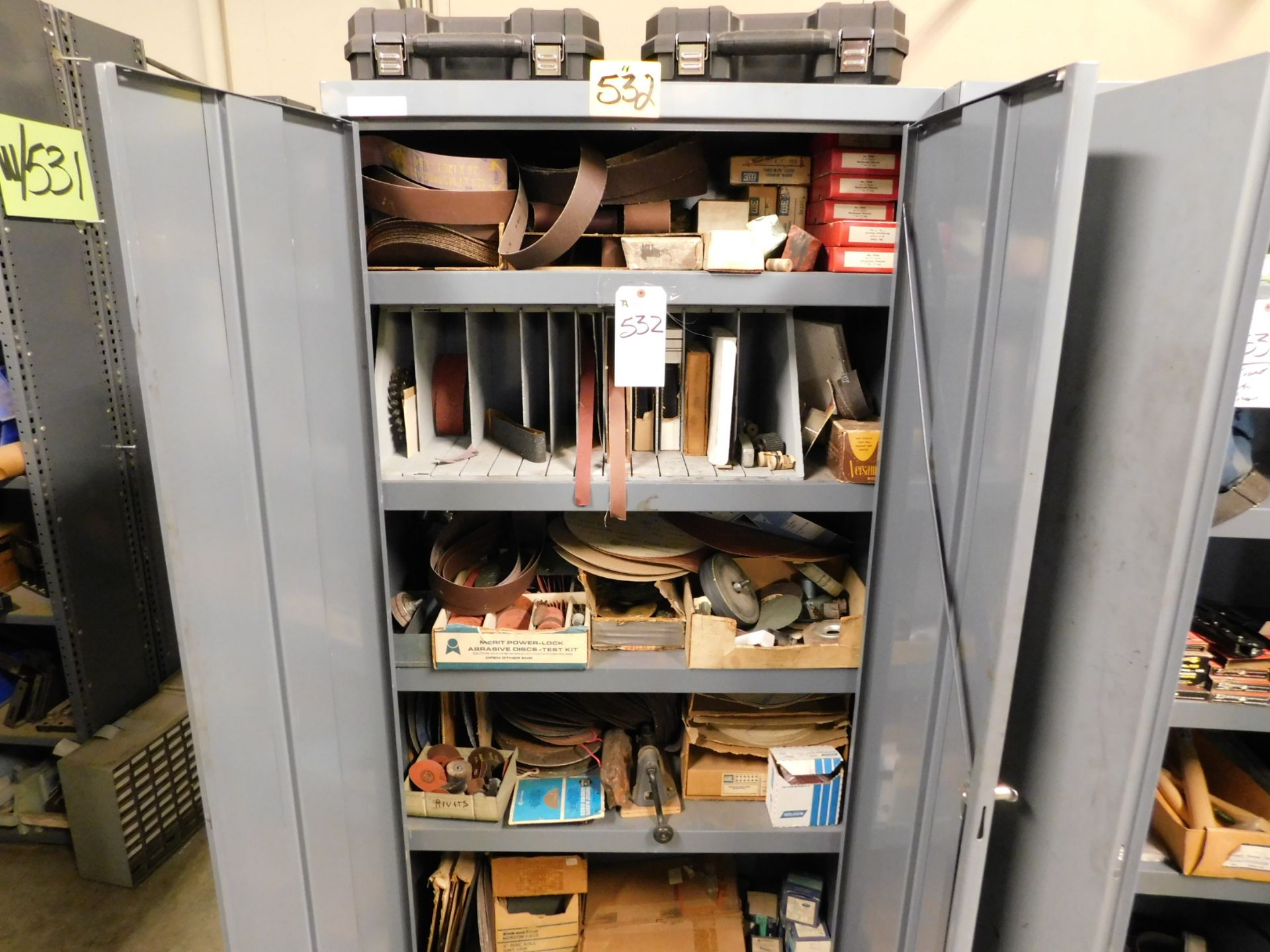 (Lot) Cabinet w/ Assorted Abrasive