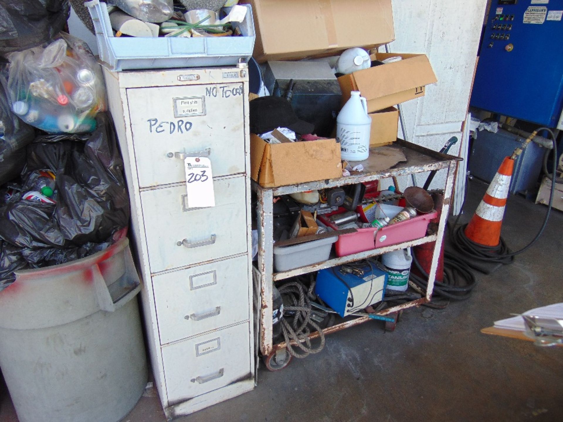 (Lot) Cart, Cabinet & Contents