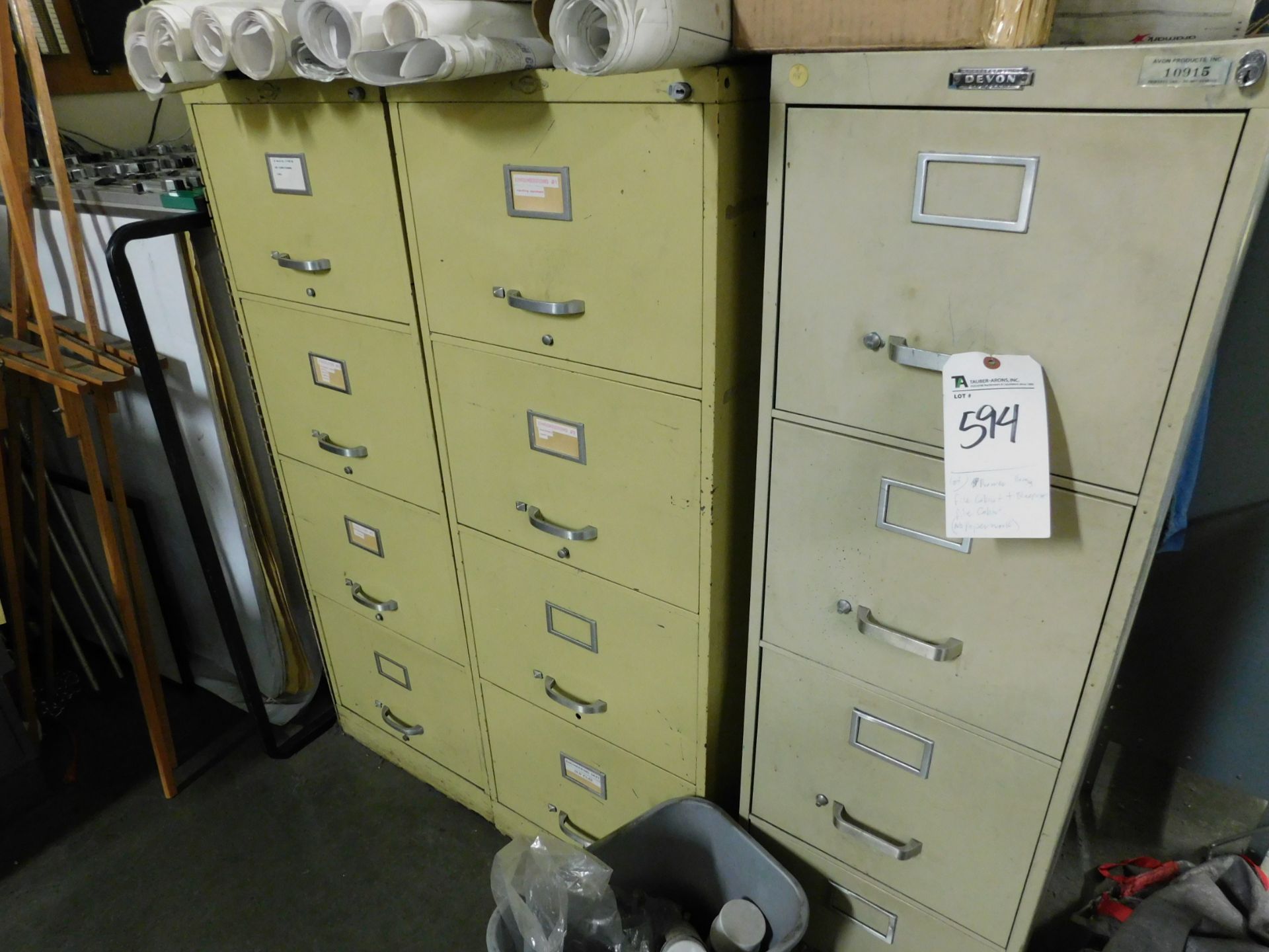 (Lot) 4-Drawer Handing Cabinets & Blueprint