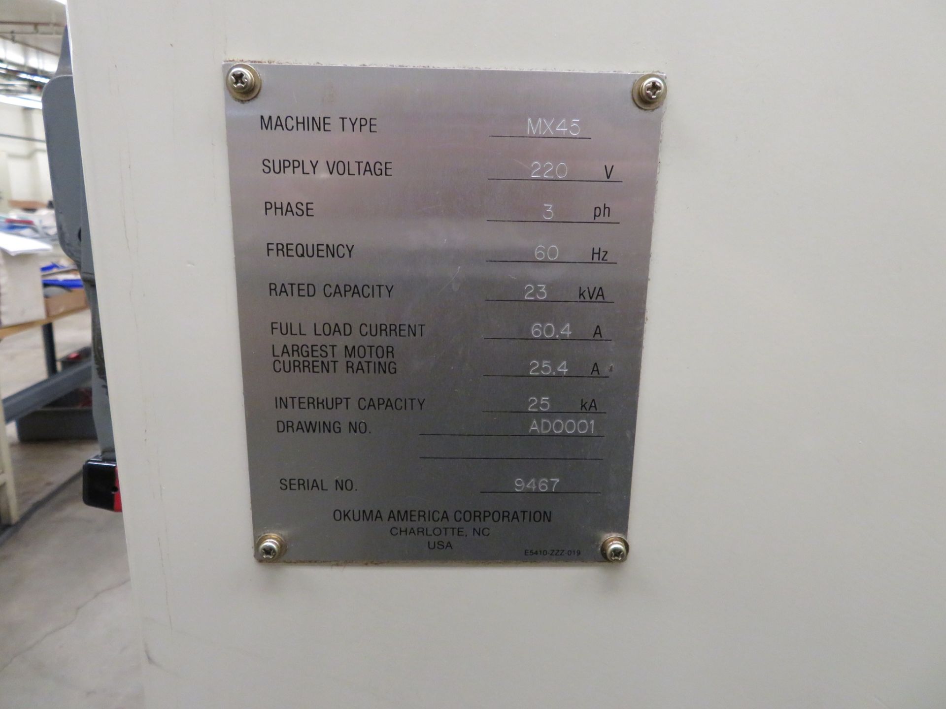 Okuma mod. MX-45VAE 4-Axis Vert. Machine Center 4th Axis Indexer, OSP700M Controls; S/N 9467 - Image 5 of 5