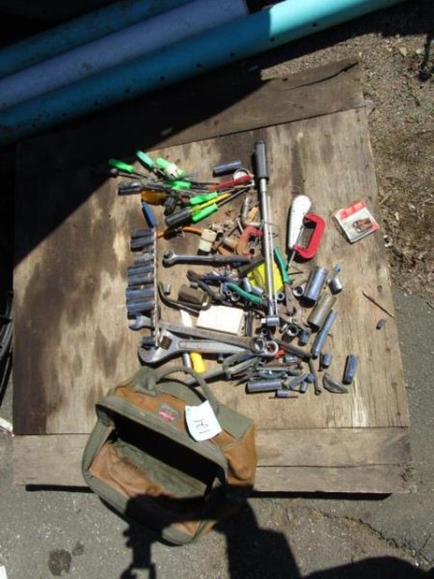 Lot Asst. Hand Tools - Bucket Boss Bag, Asst. Sockets, Screw Drivers, C-Clamps, Wrenches, Lg.