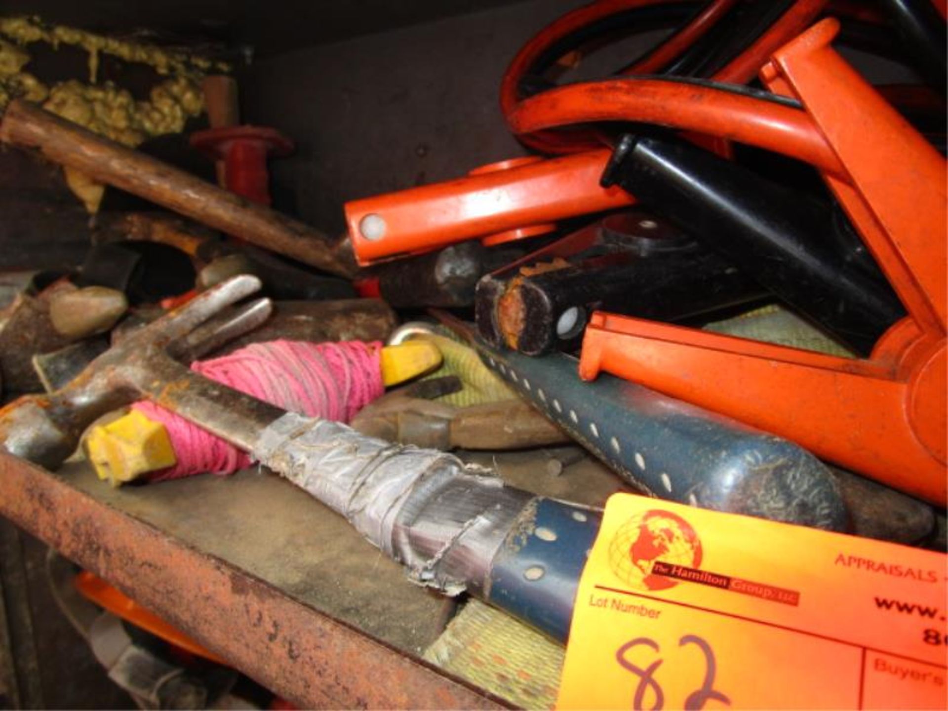 Top Shelf Lot - Asst. Hammers, Pipe Wrenches, Tie Down, Wedges, Jumper Cables - Image 2 of 5