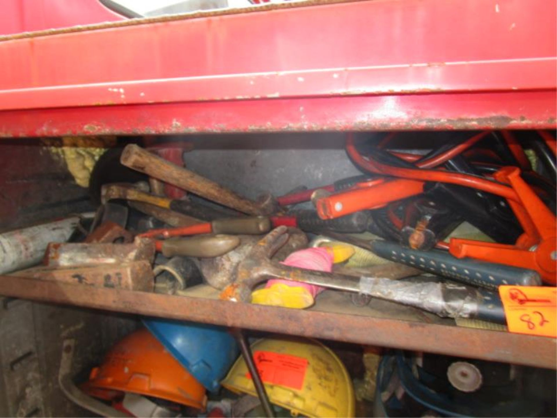 Top Shelf Lot - Asst. Hammers, Pipe Wrenches, Tie Down, Wedges, Jumper Cables