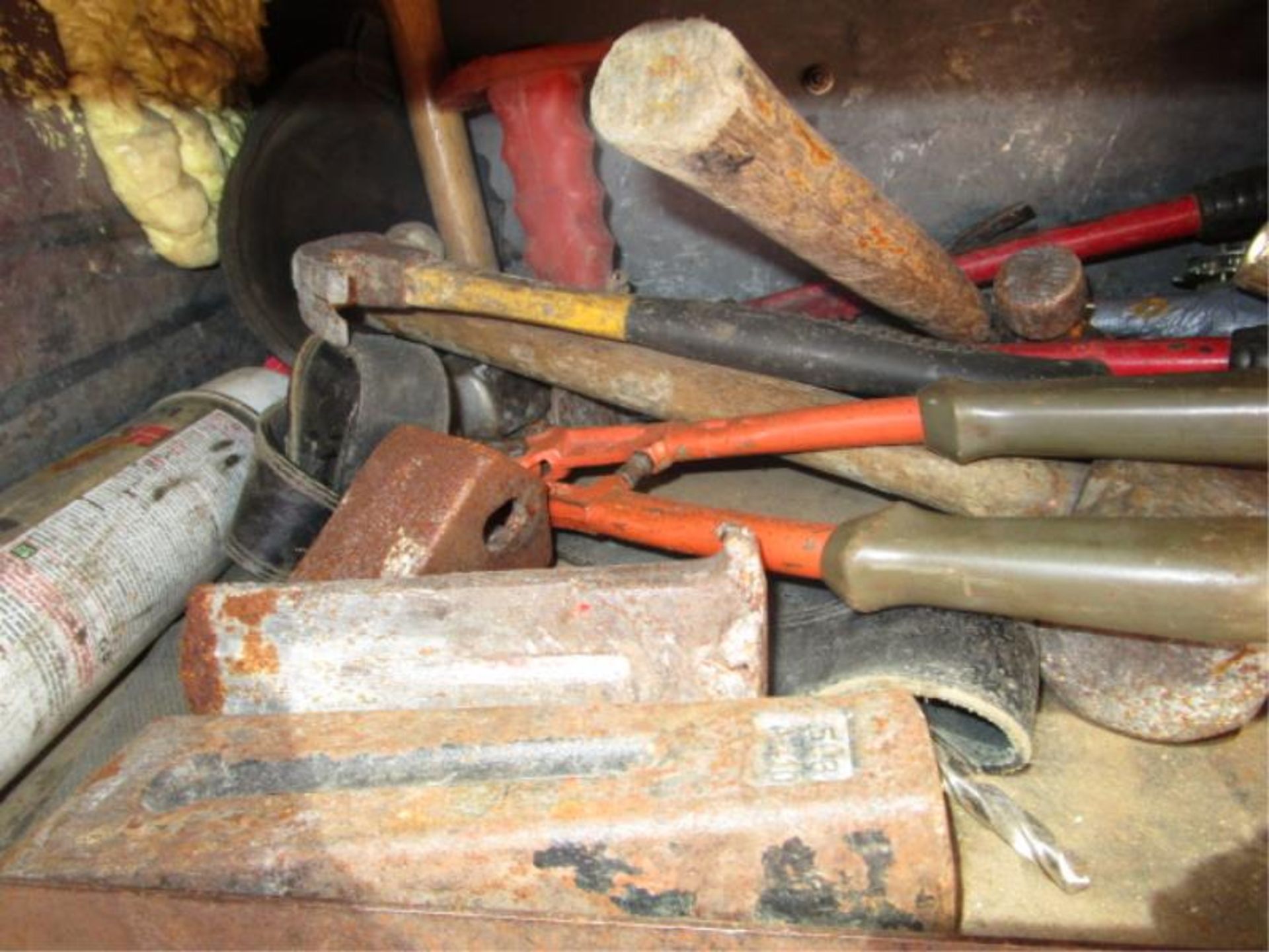 Top Shelf Lot - Asst. Hammers, Pipe Wrenches, Tie Down, Wedges, Jumper Cables - Image 3 of 5
