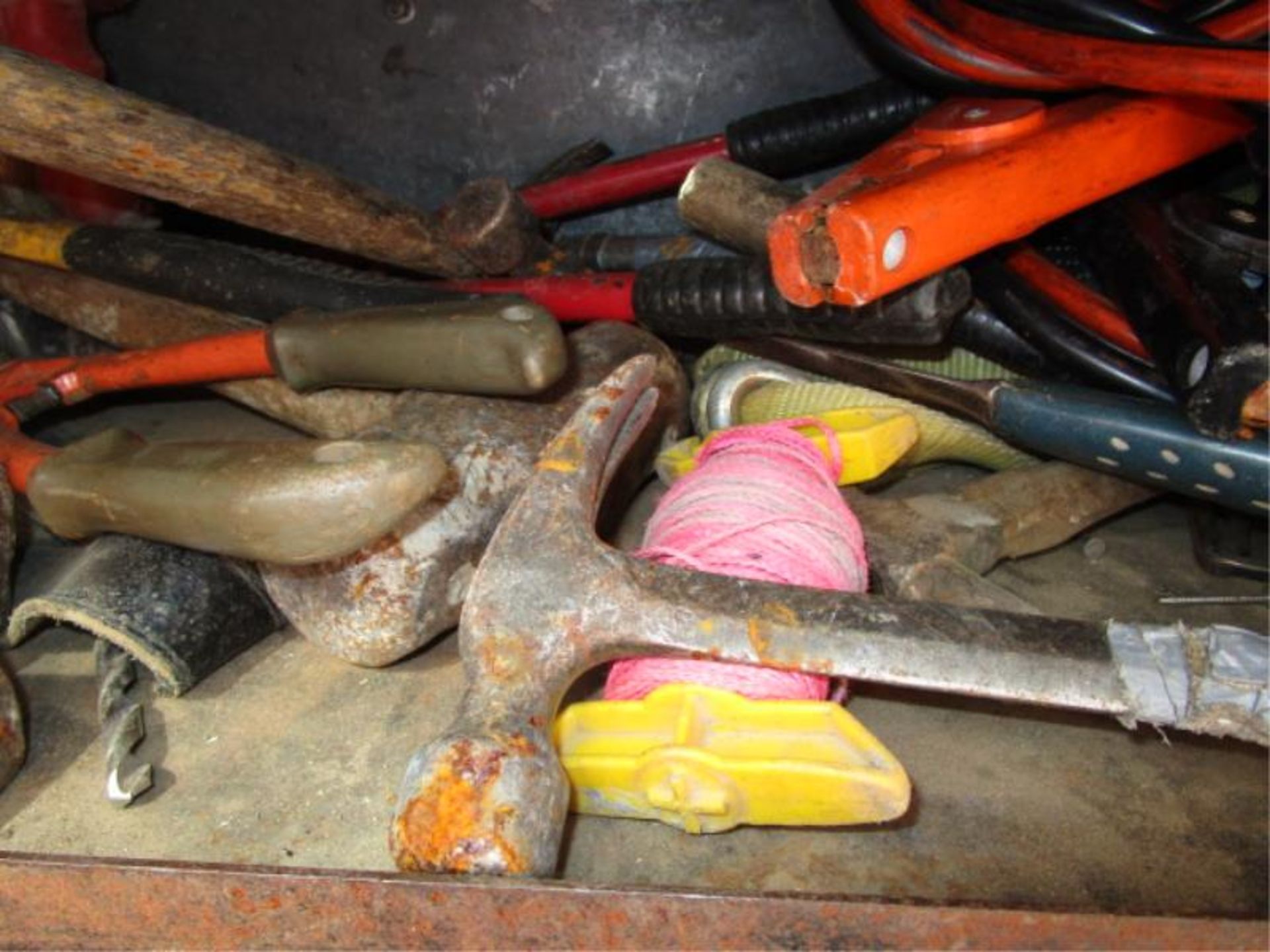 Top Shelf Lot - Asst. Hammers, Pipe Wrenches, Tie Down, Wedges, Jumper Cables - Image 4 of 5