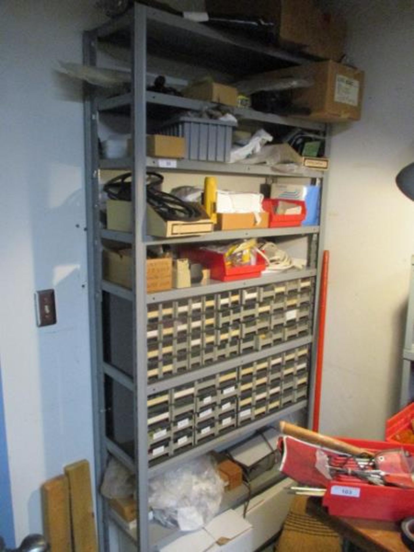 Shelf w/ Contents - Belts, Organizer Bin, Fuses, Air Parts, Etc.