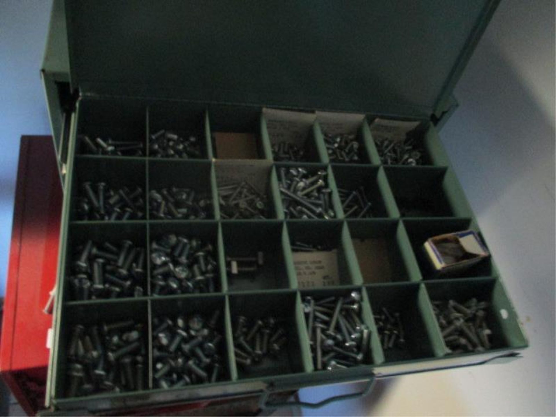 6 Drawer Curtis Hardware Cabinet w/ Nuts, Bolts, Wing Nuts, Woodruff Keys & Grease Fittings - Image 2 of 7