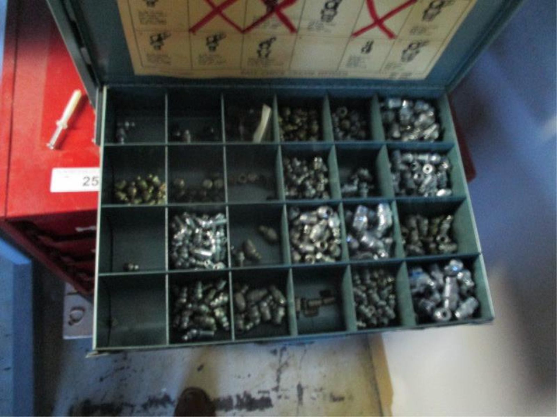 6 Drawer Curtis Hardware Cabinet w/ Nuts, Bolts, Wing Nuts, Woodruff Keys & Grease Fittings - Image 7 of 7