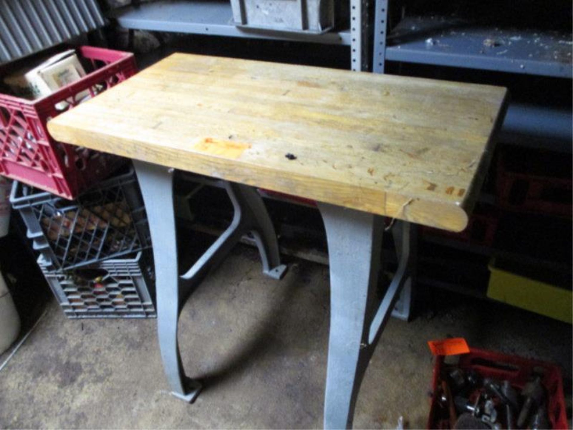 Butcher Block Top Table w/ Lathe Leg Base - Image 2 of 3