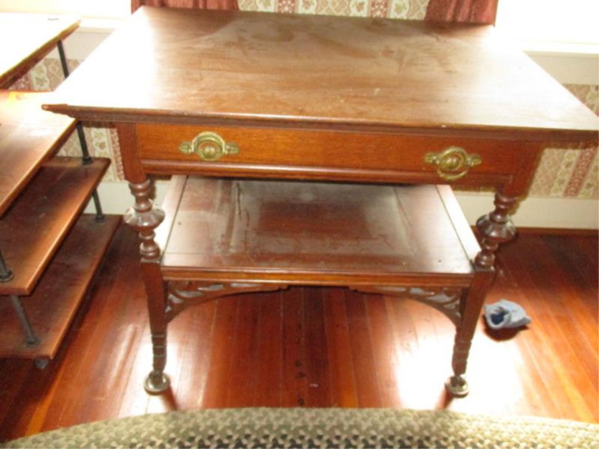 Victorian table, one drawer, oak, with lower shelf