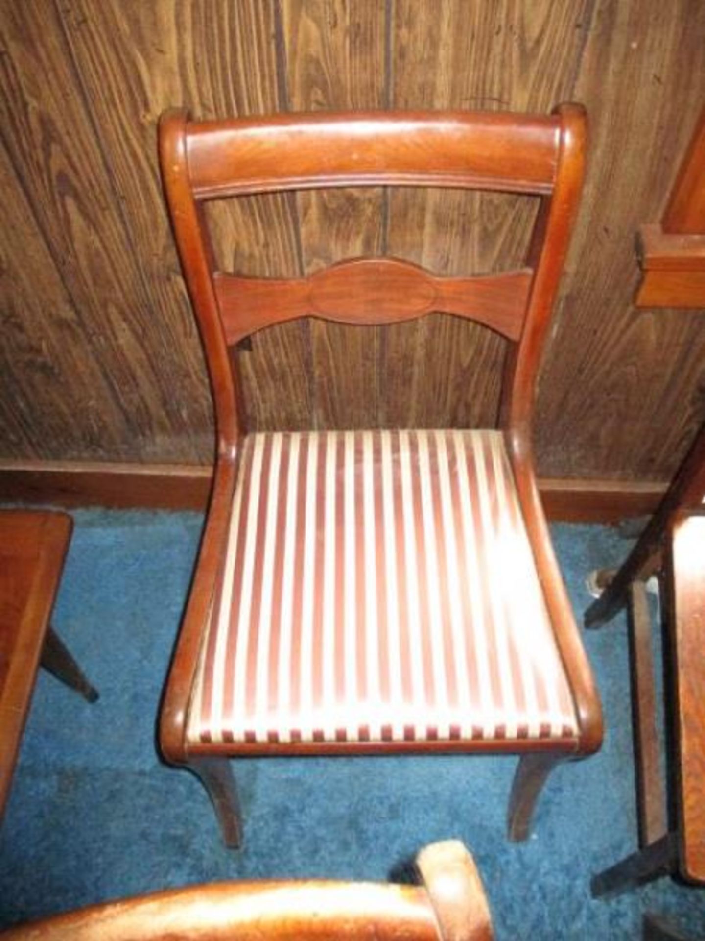 Lot- 6 mahogany dining room chairs, one oak misc side chair, poor cond - Image 2 of 3