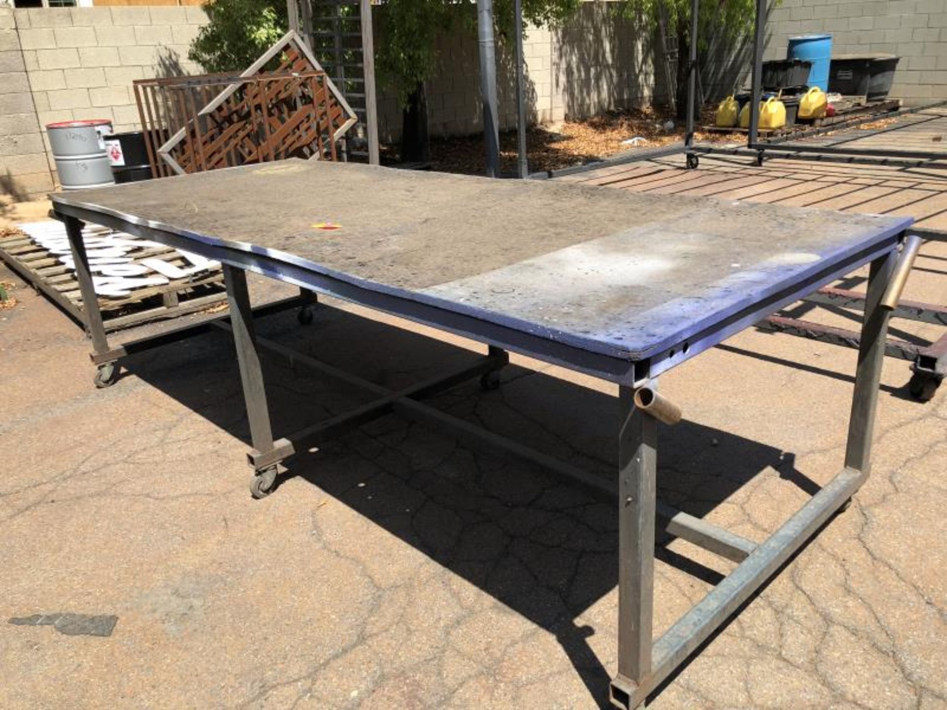 Worktable steel base on casters, 10'x4'