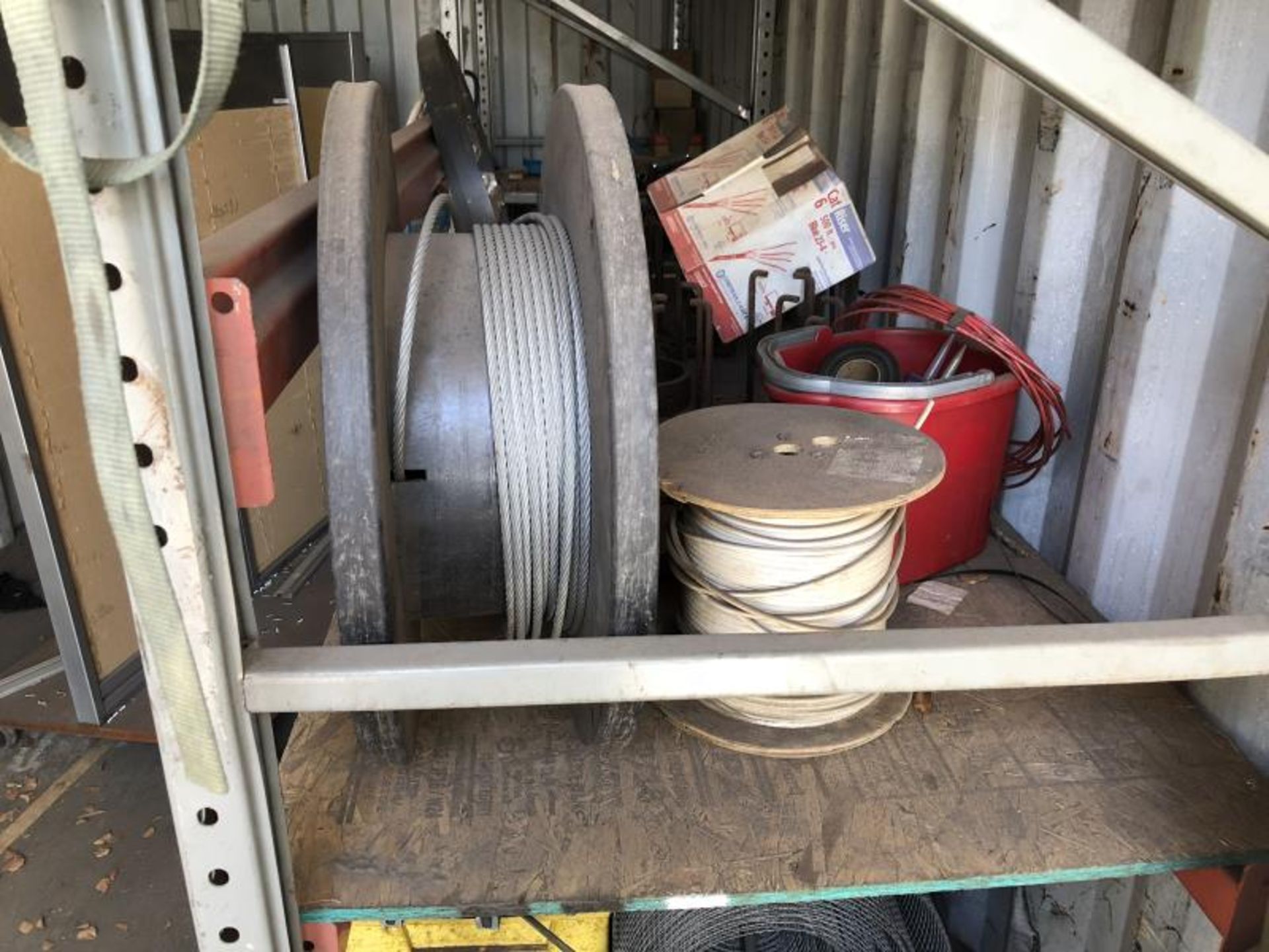 Contents of containe 2 section pallet racking, Sptop vac, jack stand, mop bucket, chicken wire, - Image 2 of 11