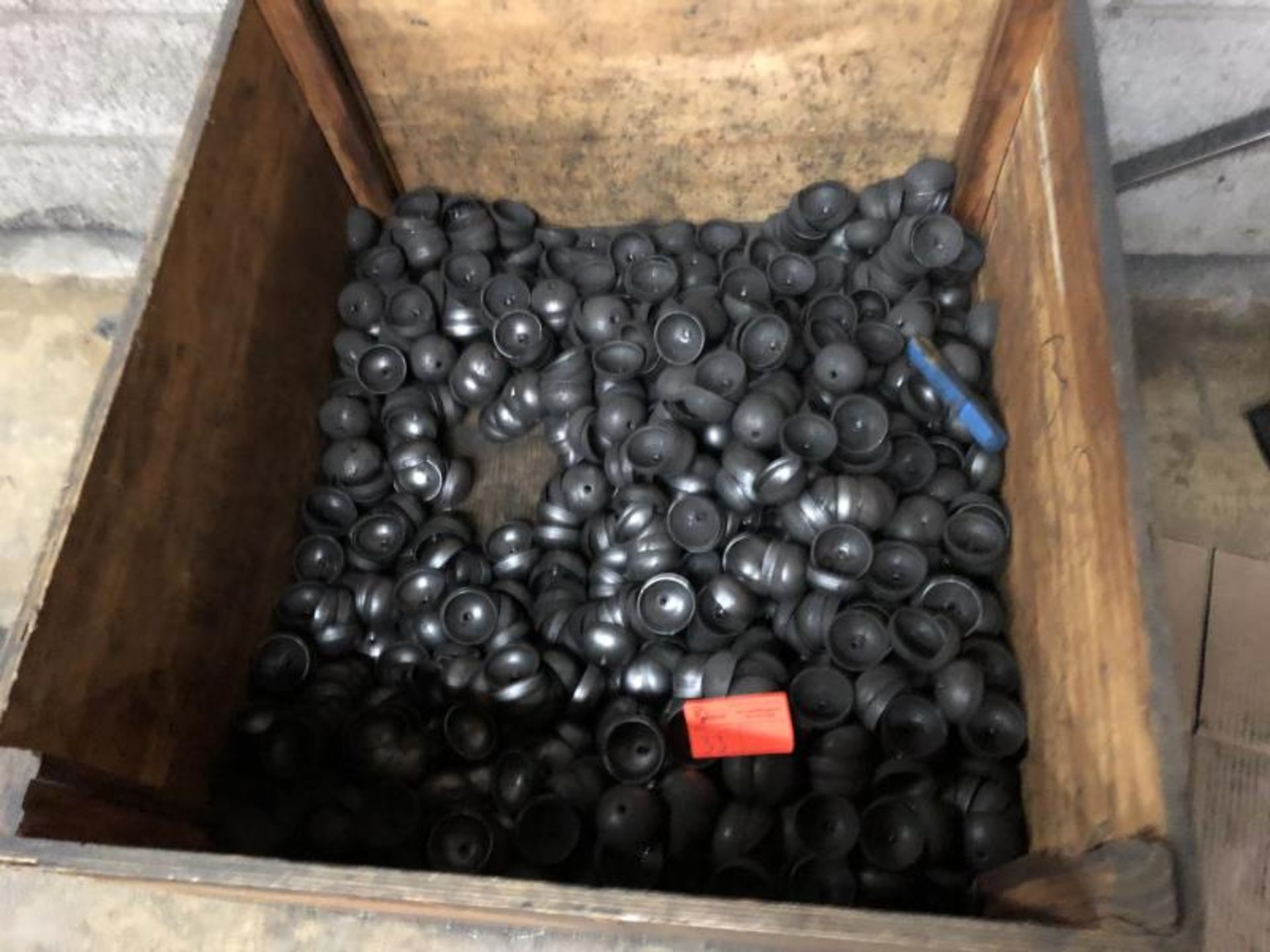 Wooden Crate of rounded threaded caps - Image 2 of 2
